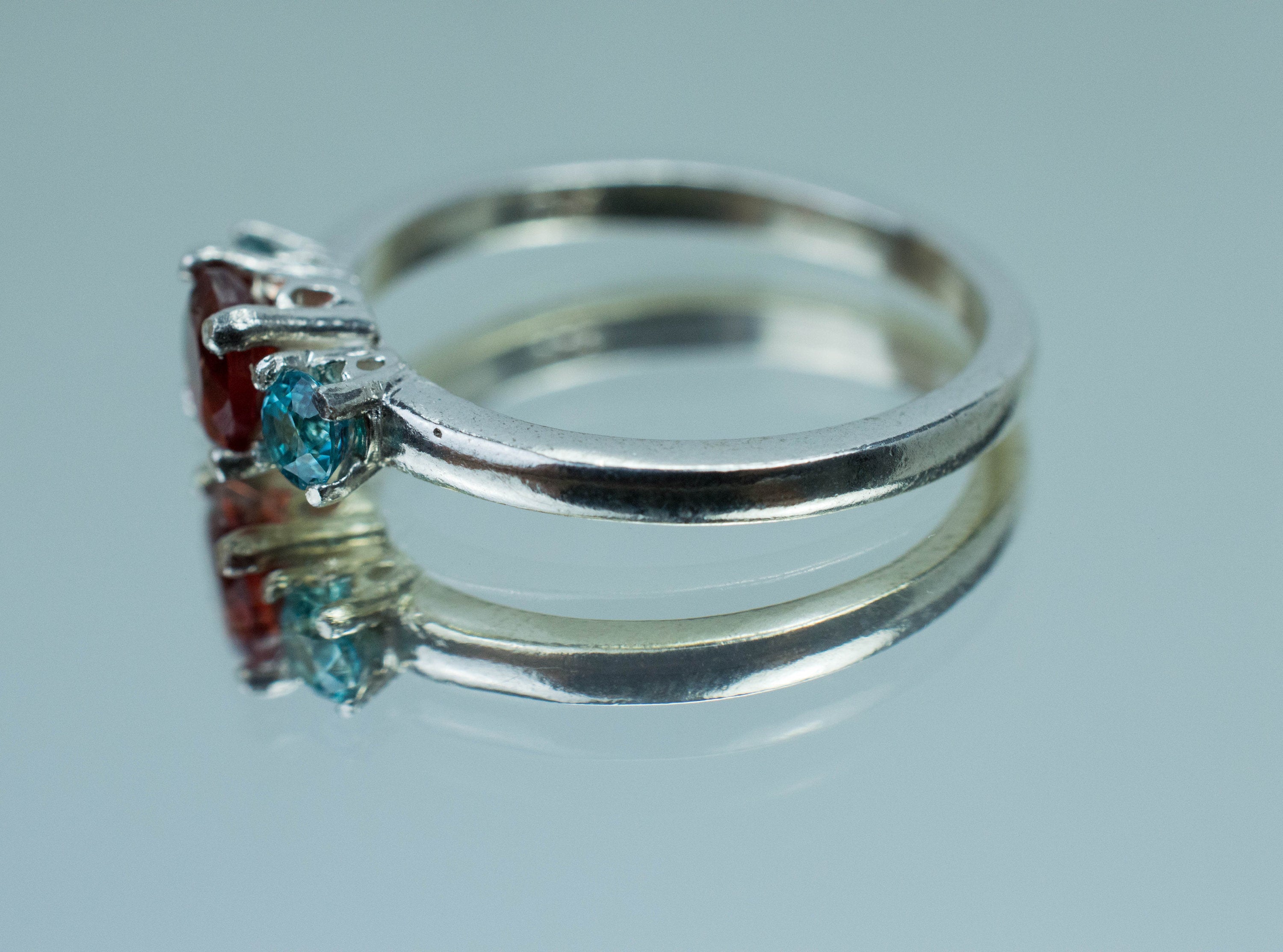 Oregon Sunstone and Blue Zircon Ring, Genuine Untreated Red Sunstone and Zircon - Mark Oliver Gems