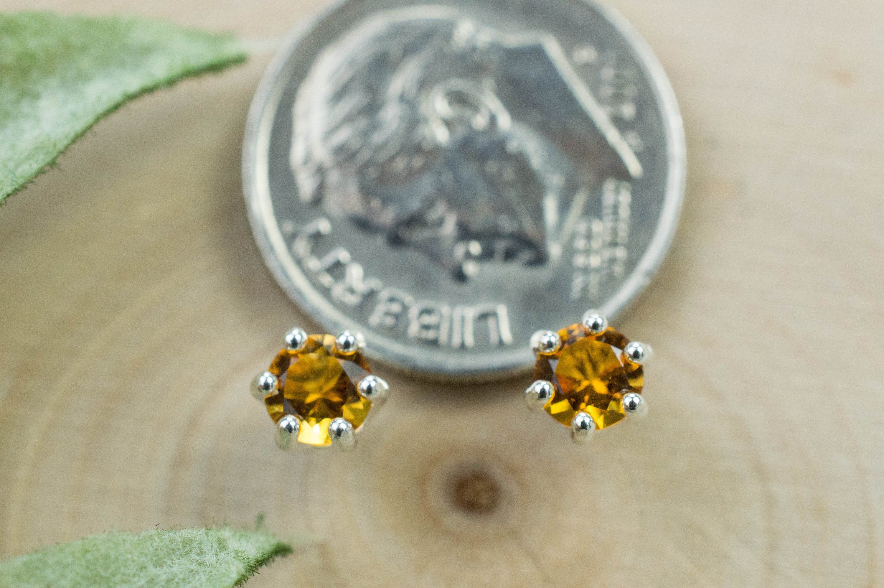 Citrine Earrings; Natural Untreated Uruguay Citrine; 0.400cts - Mark Oliver Gems