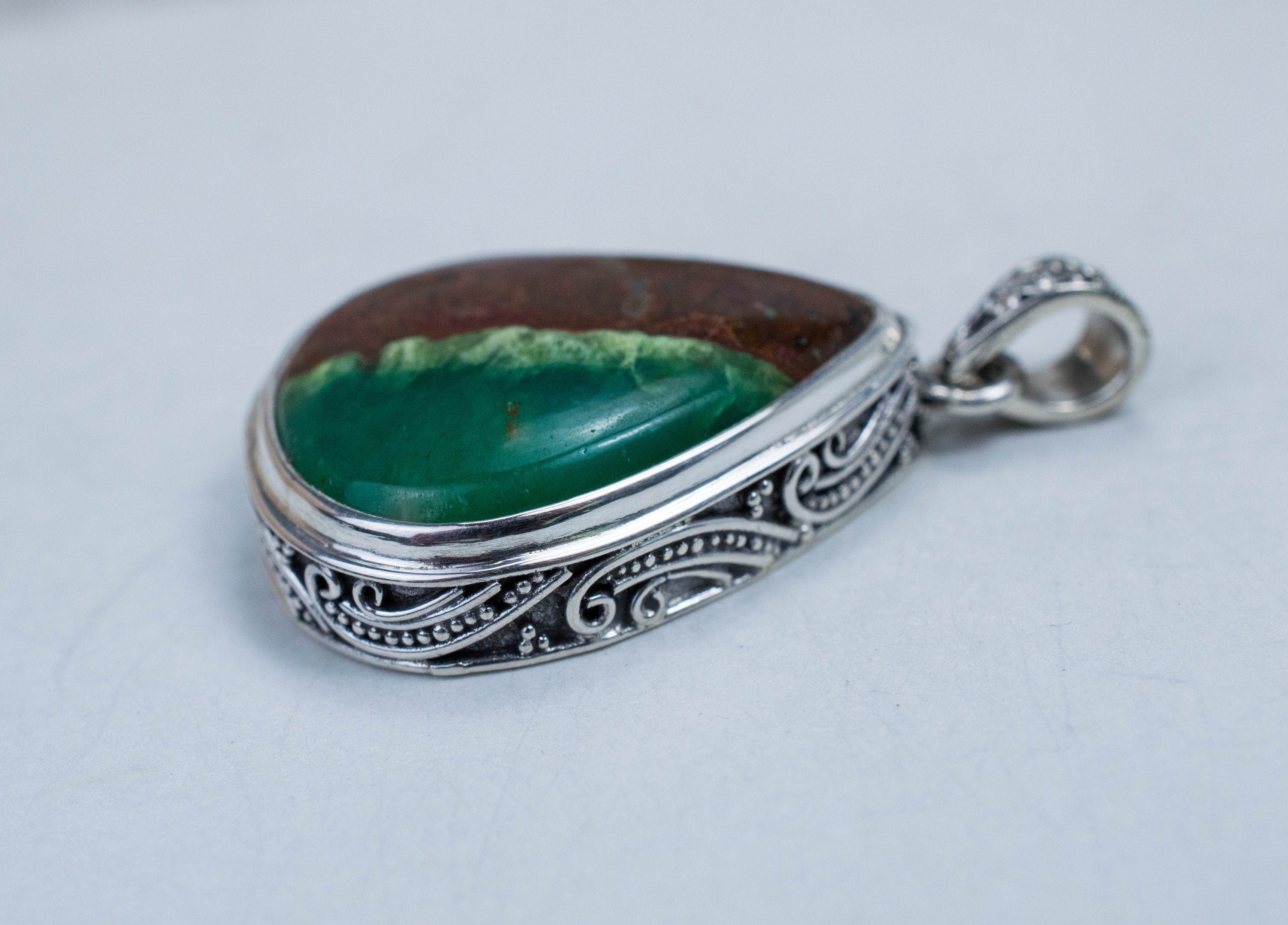 Chrysoprase Pendant; Genuine Untreated Australian Chrysoprase with Goethite - Mark Oliver Gems