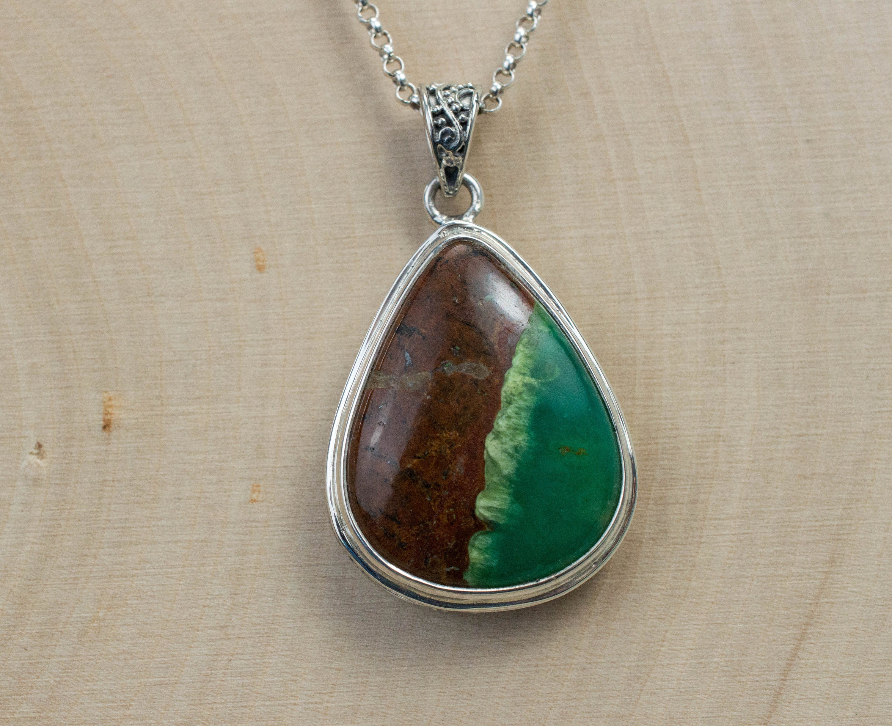 Chrysoprase Pendant; Genuine Untreated Australian Chrysoprase with Goethite - Mark Oliver Gems