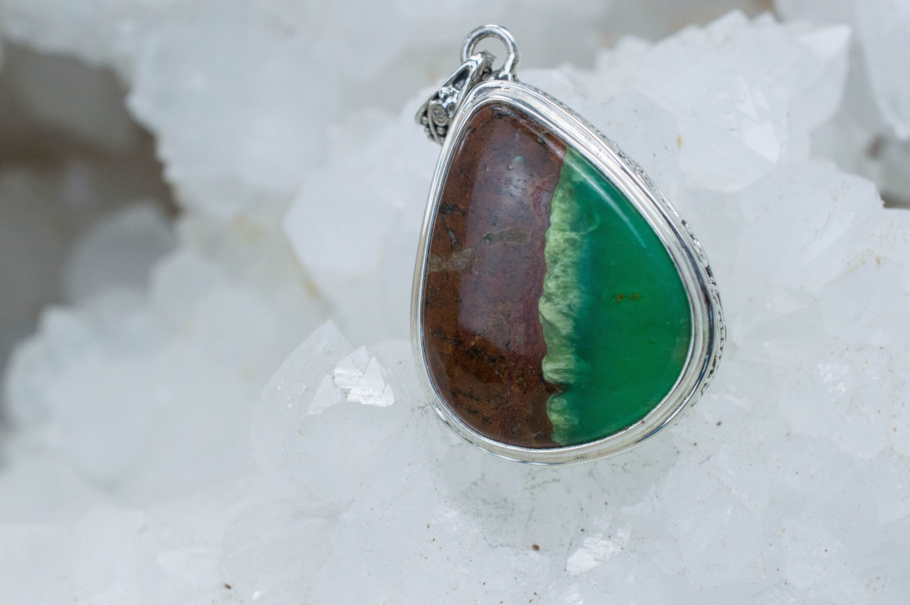 Chrysoprase Pendant; Genuine Untreated Australian Chrysoprase with Goethite - Mark Oliver Gems