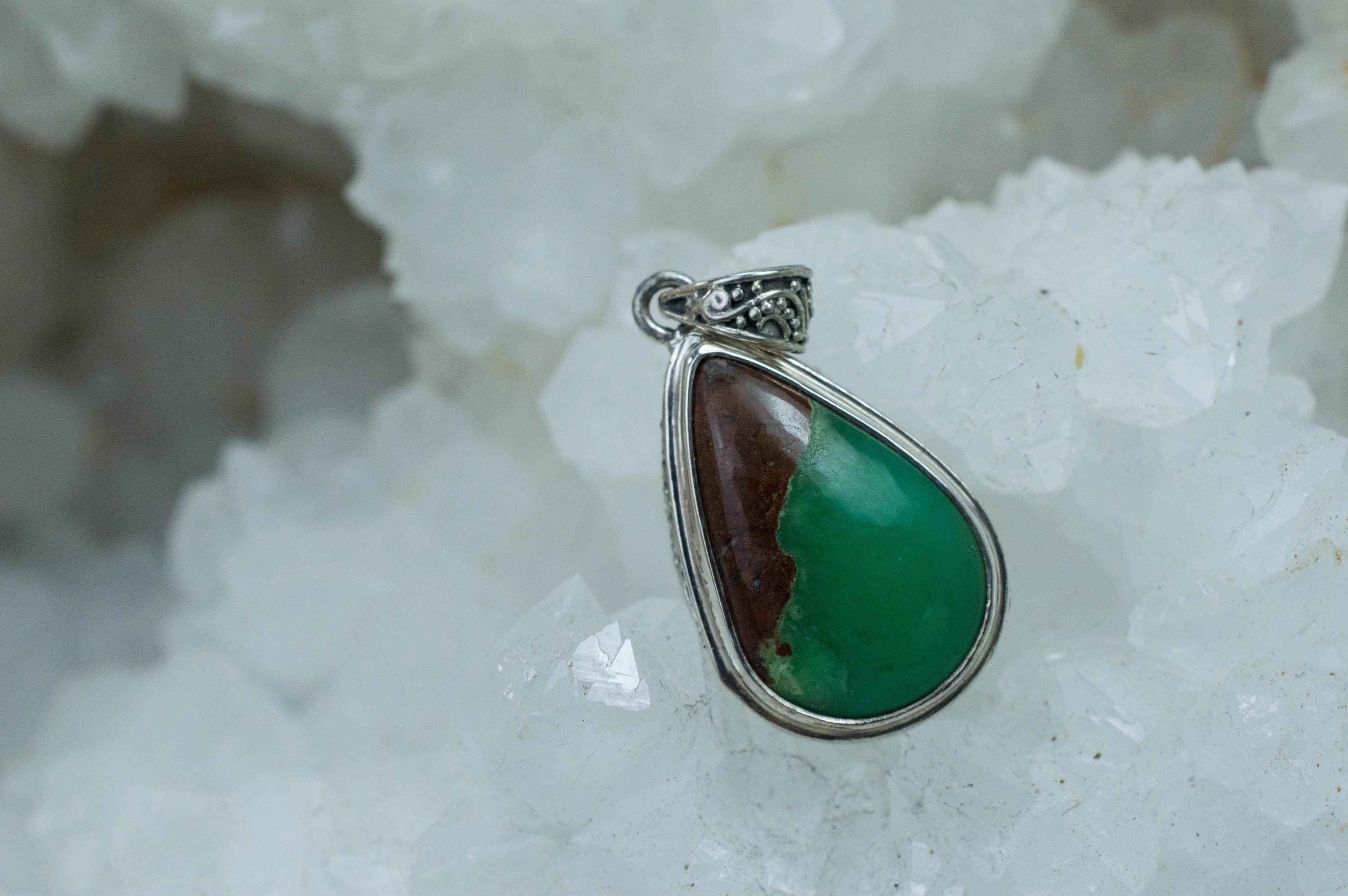 Chrysoprase Pendant; Natural Untreated Australia Chrysoprase with Goethite - Mark Oliver Gems