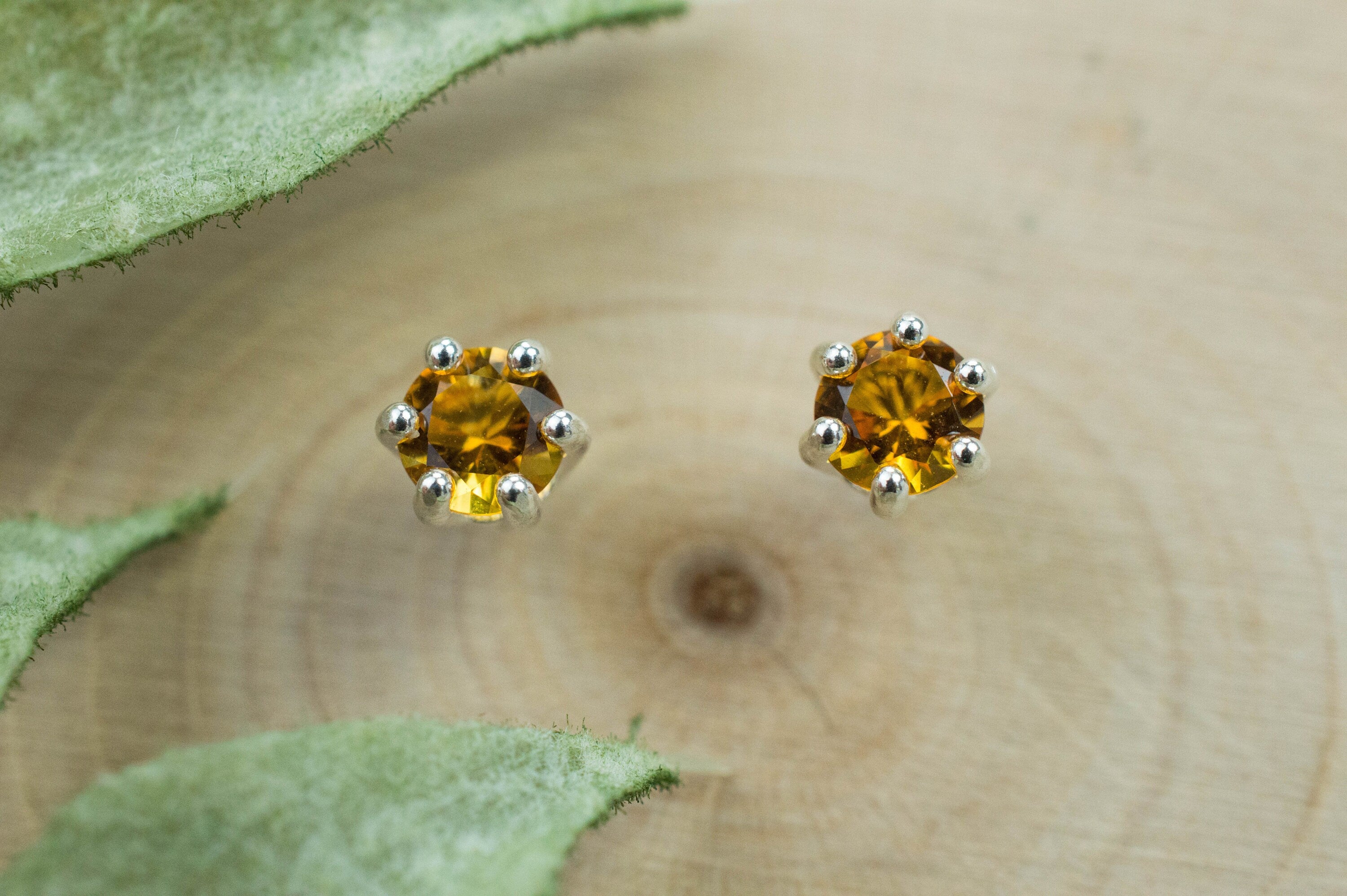 Citrine Earrings; Natural Untreated Uruguay Citrine; 0.400cts - Mark Oliver Gems