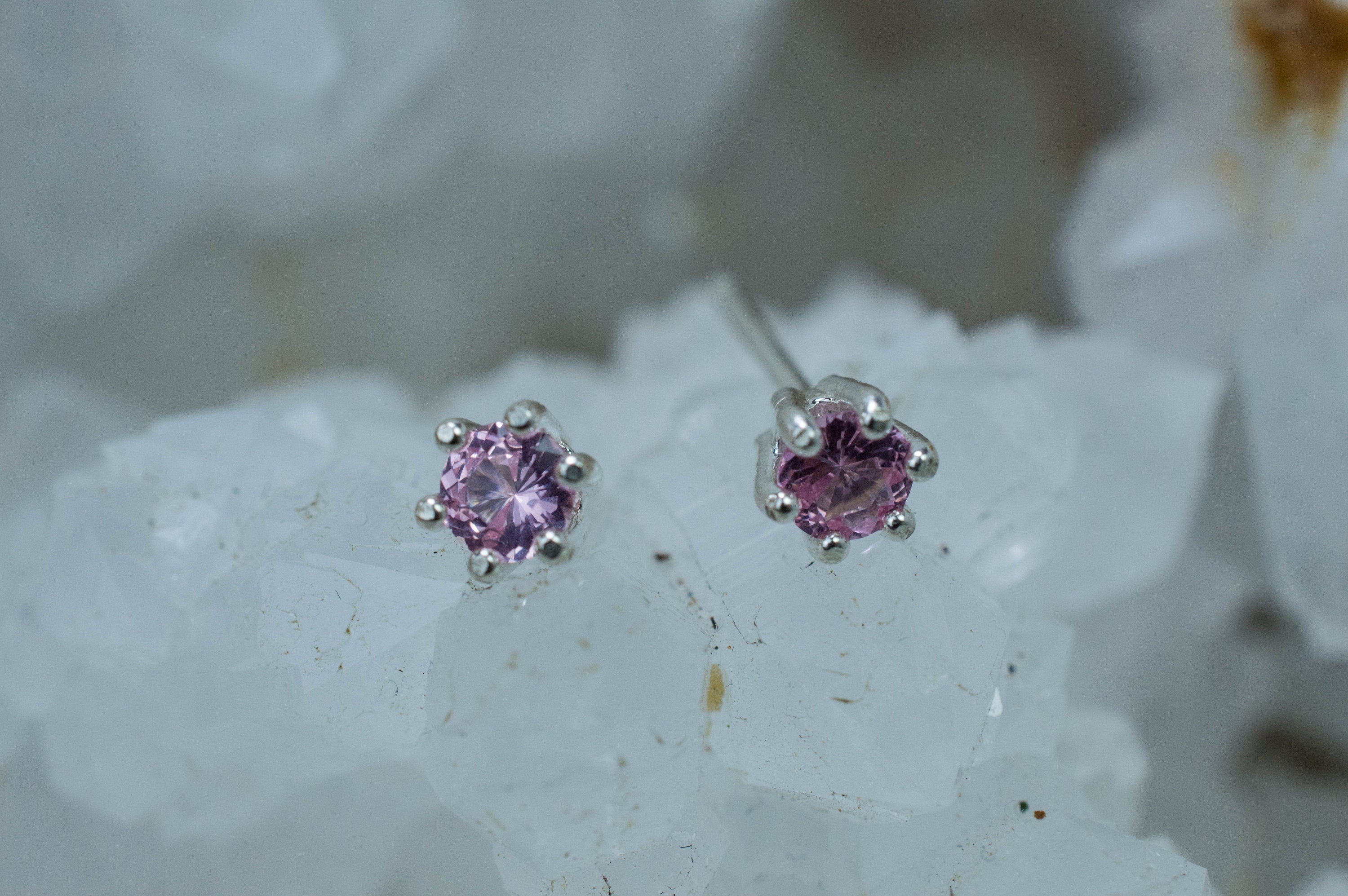 Pink Spinel Earrings; Natural Untreated Mozambique Spinel; 0.320cts - Mark Oliver Gems