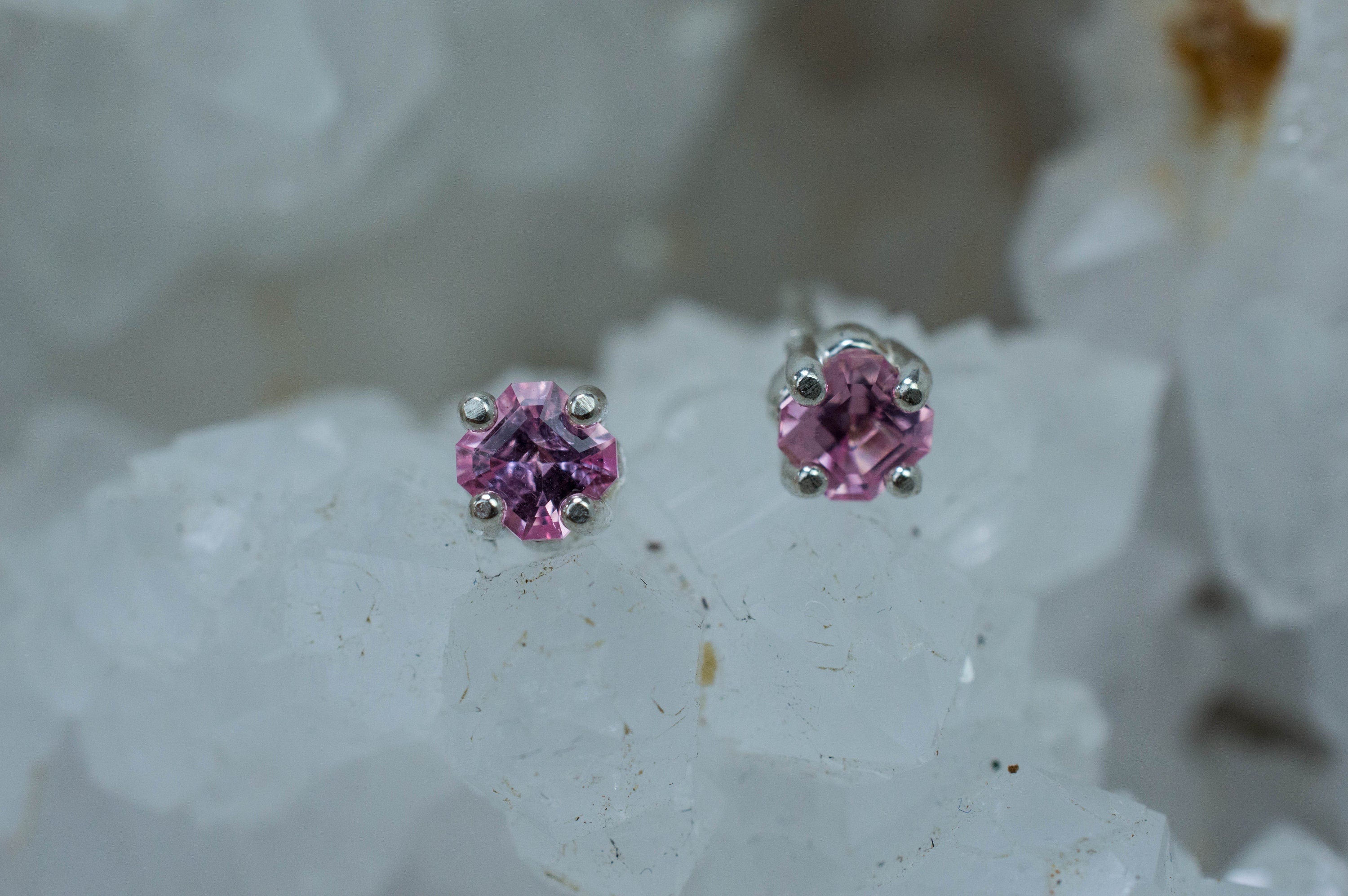Pink Spinel Earrings; Natural Untreated Mozambique Spinel; 0.675cts - Mark Oliver Gems