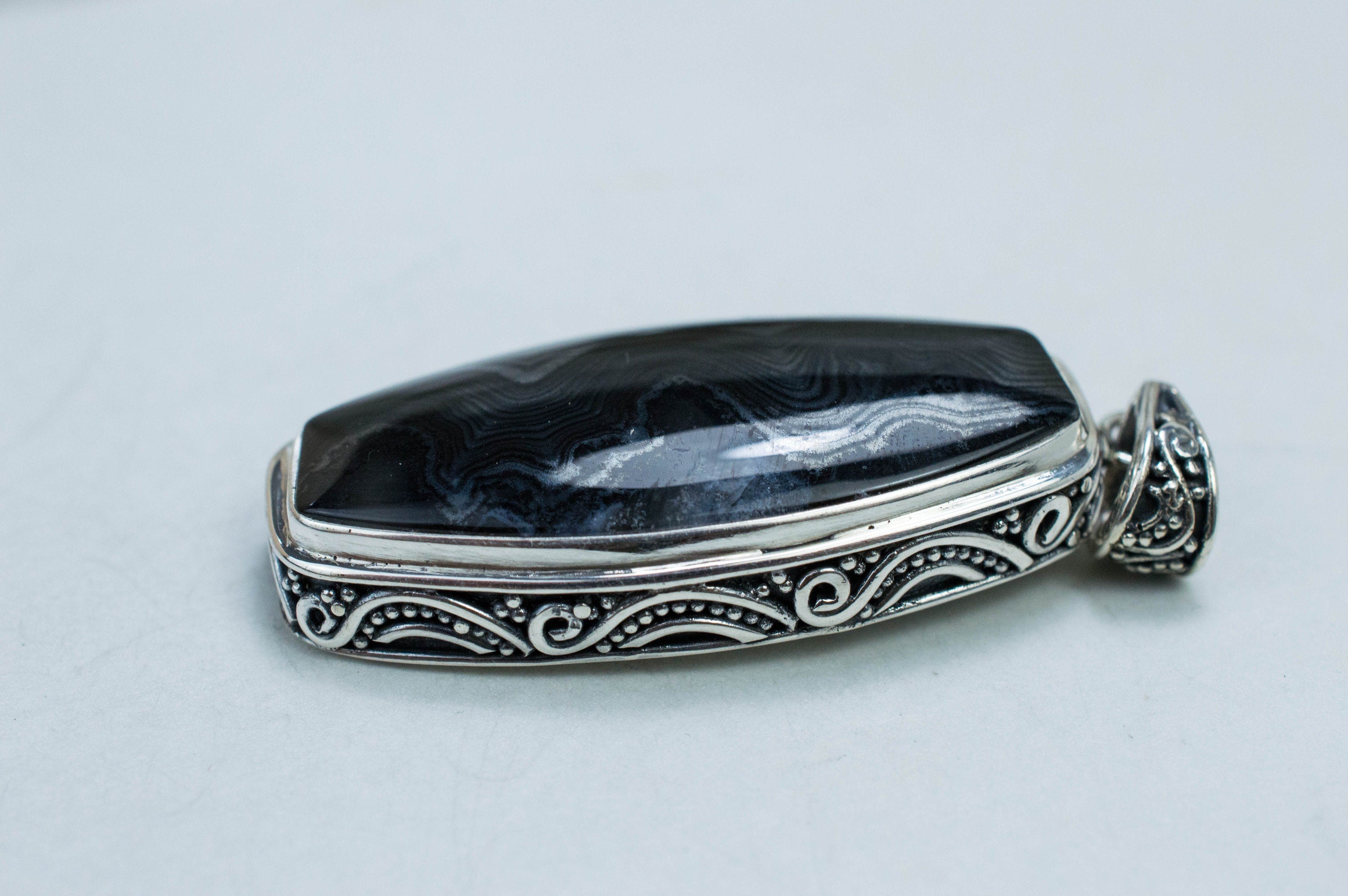 Banded Agate Pendant, Genuine Untreated Oregon Black Agate - Mark Oliver Gems