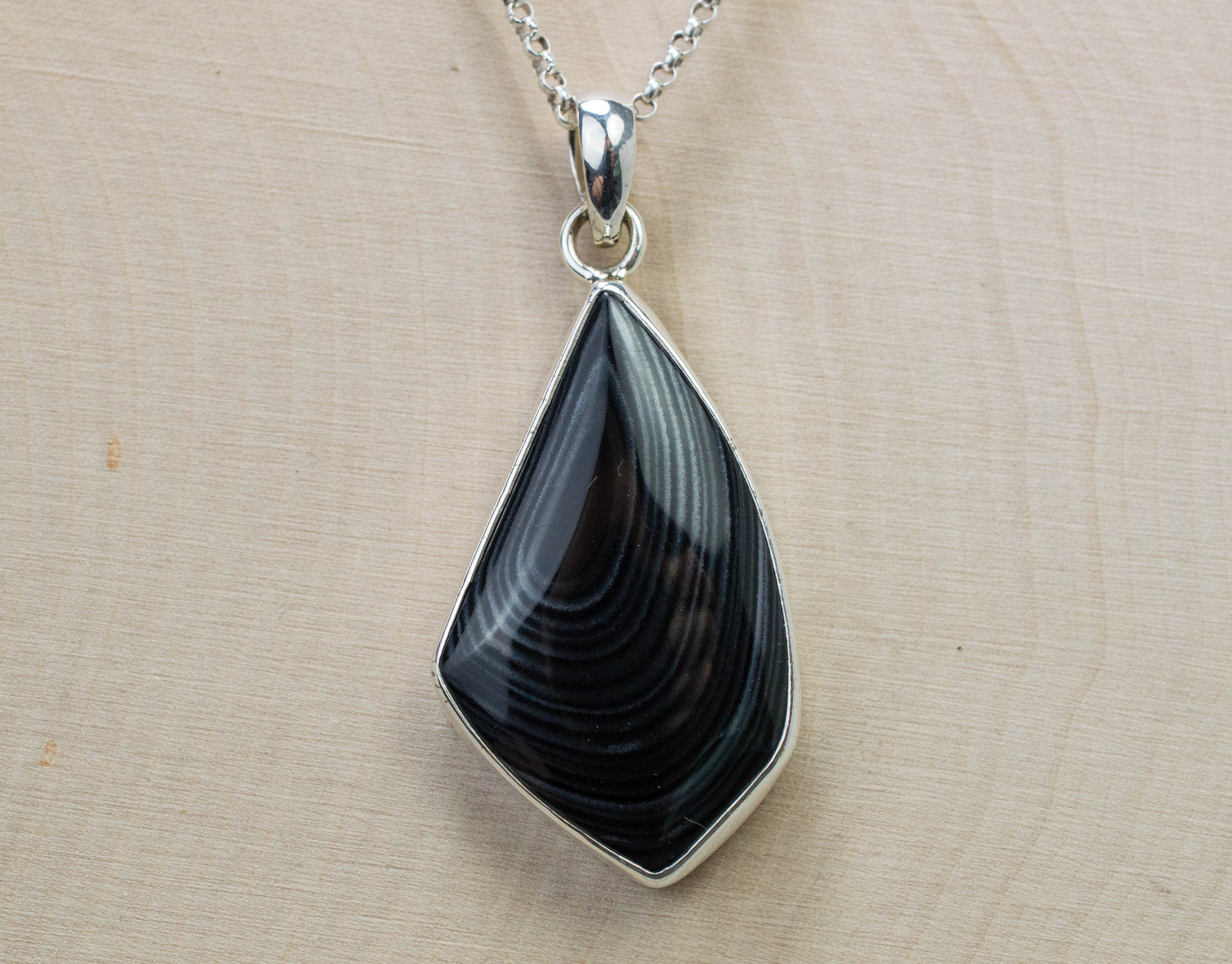 Banded Agate Pendant, Natural Untreated Oregon Black Agate - Mark Oliver Gems