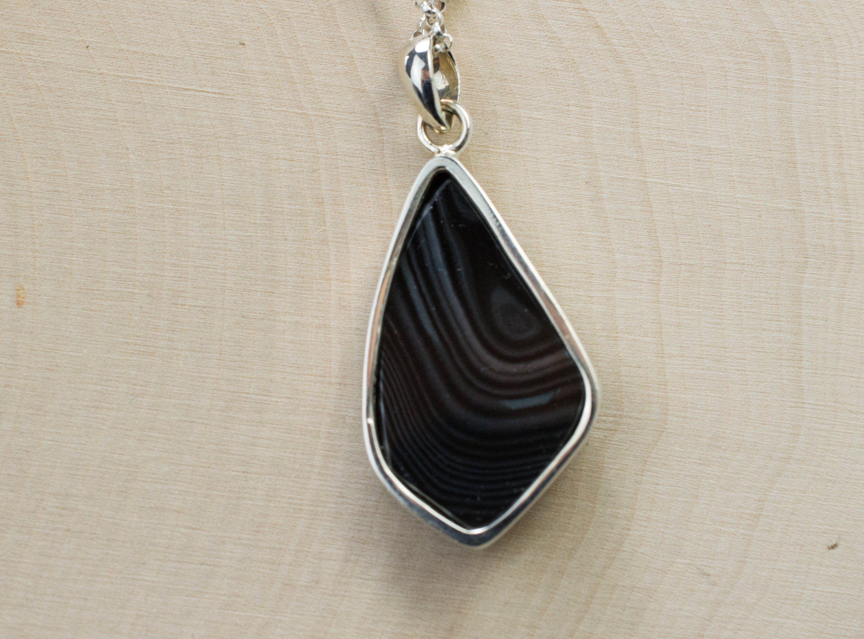 Banded Agate Pendant, Natural Untreated Oregon Black Agate - Mark Oliver Gems