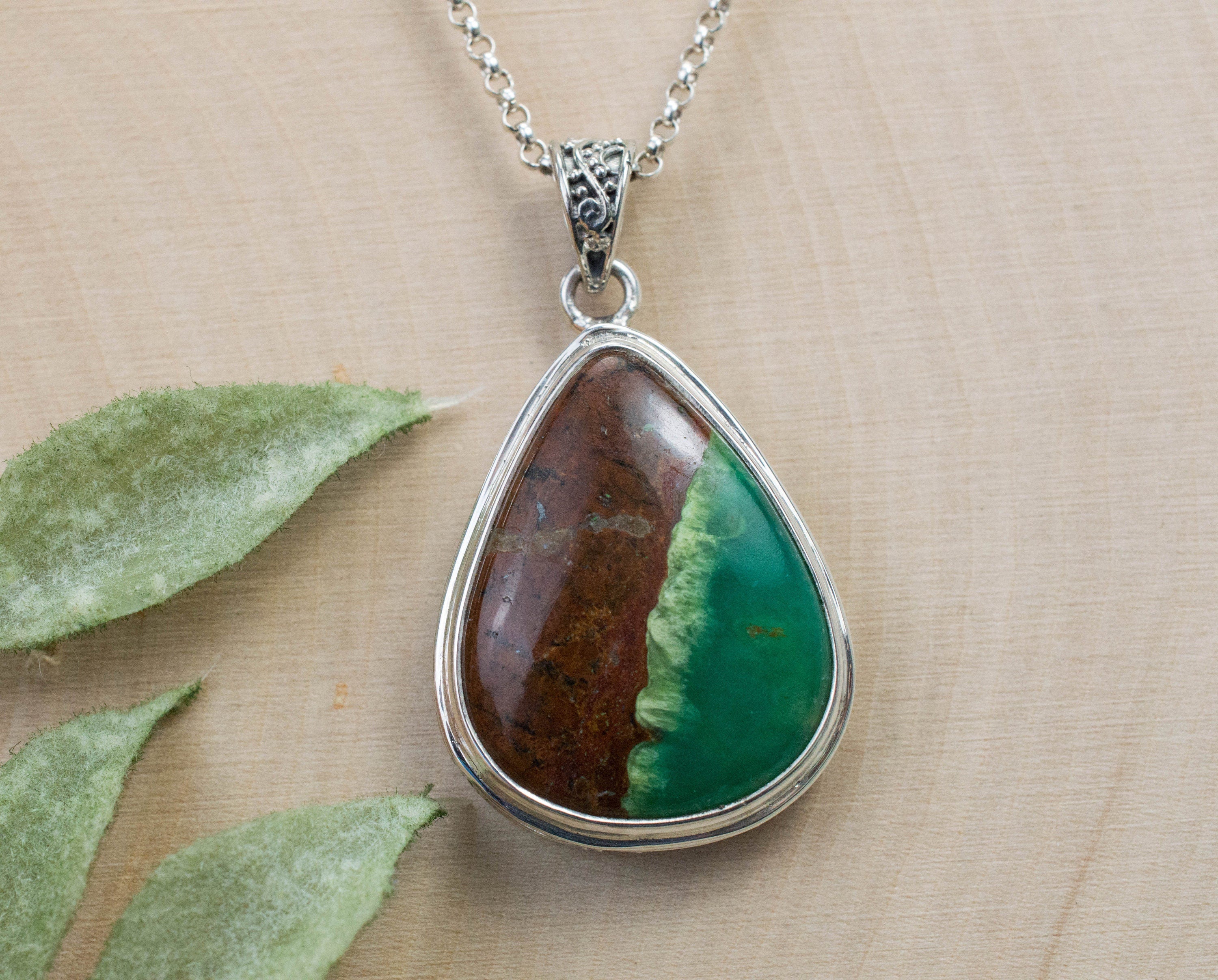 Chrysoprase Pendant; Genuine Untreated Australian Chrysoprase with Goethite - Mark Oliver Gems