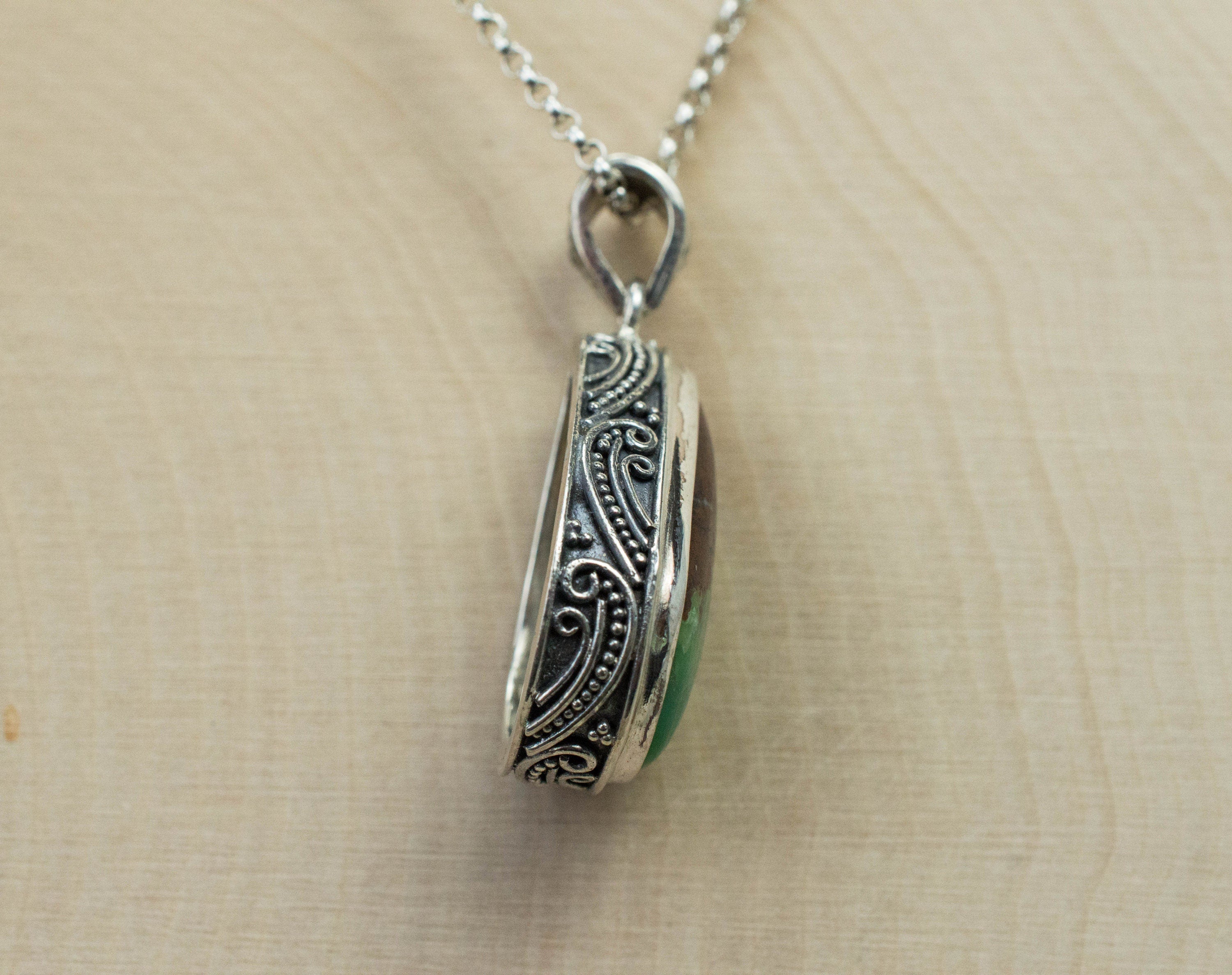 Chrysoprase Pendant; Natural Untreated Australia Chrysoprase with Goethite - Mark Oliver Gems