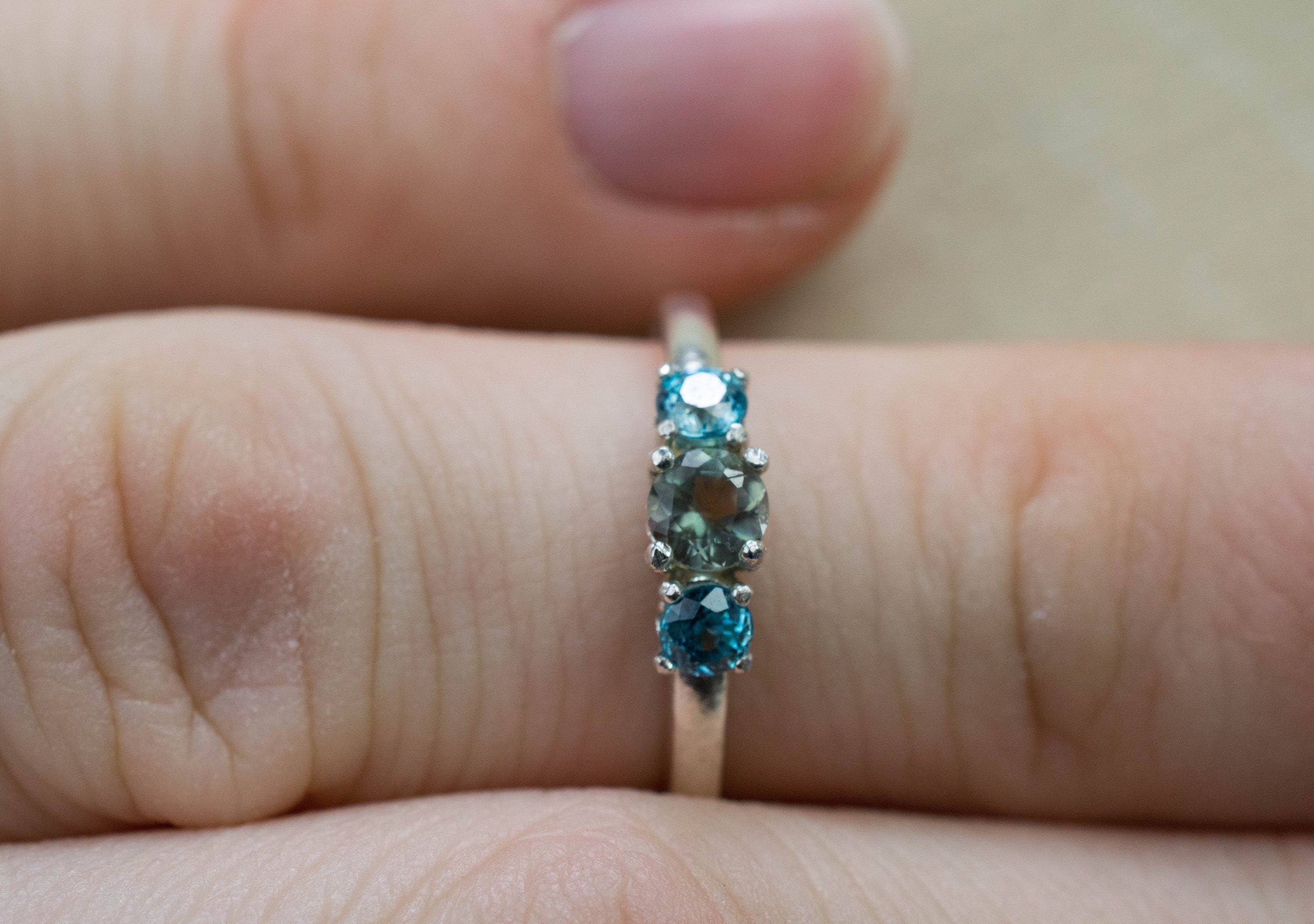 Oregon Sunstone and Zircon Ring, Genuine Untreated Sunstone and Blue Zircon - Mark Oliver Gems