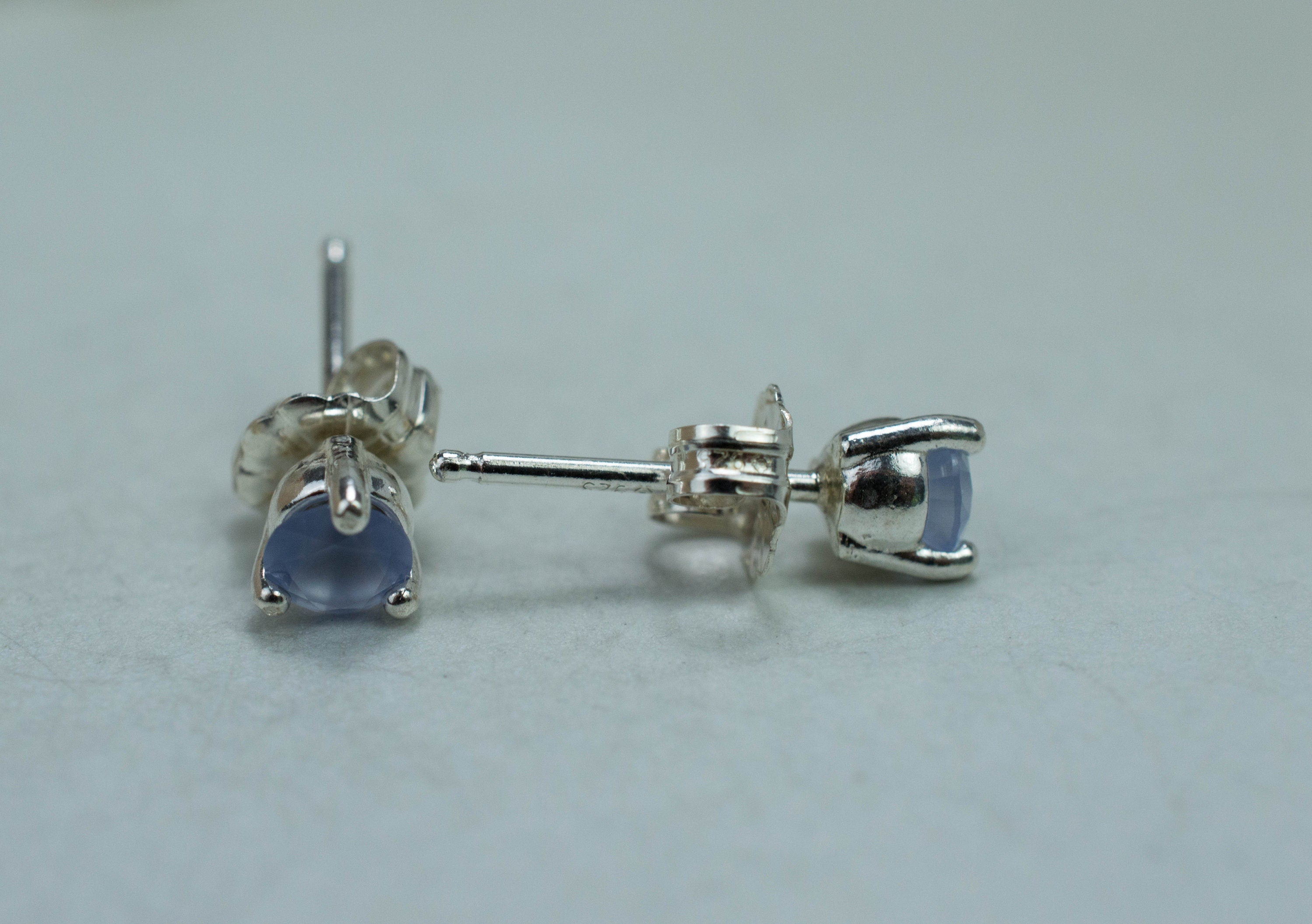 Blue Agate Earrings; Natural Untreated Namibia Agate; 0.400cts - Mark Oliver Gems