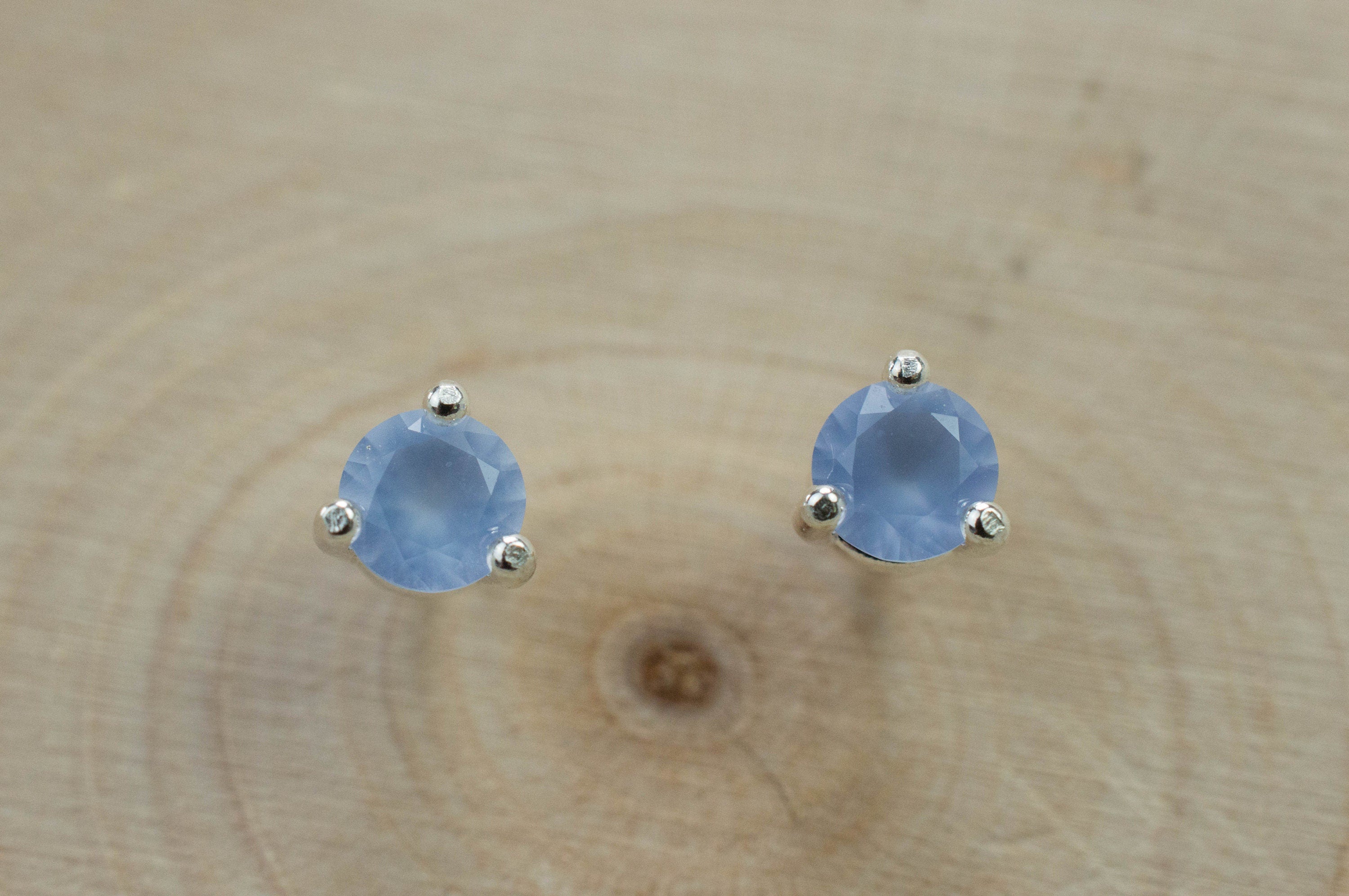 Blue Agate Earrings; Natural Untreated Namibia Agate; 0.400cts - Mark Oliver Gems