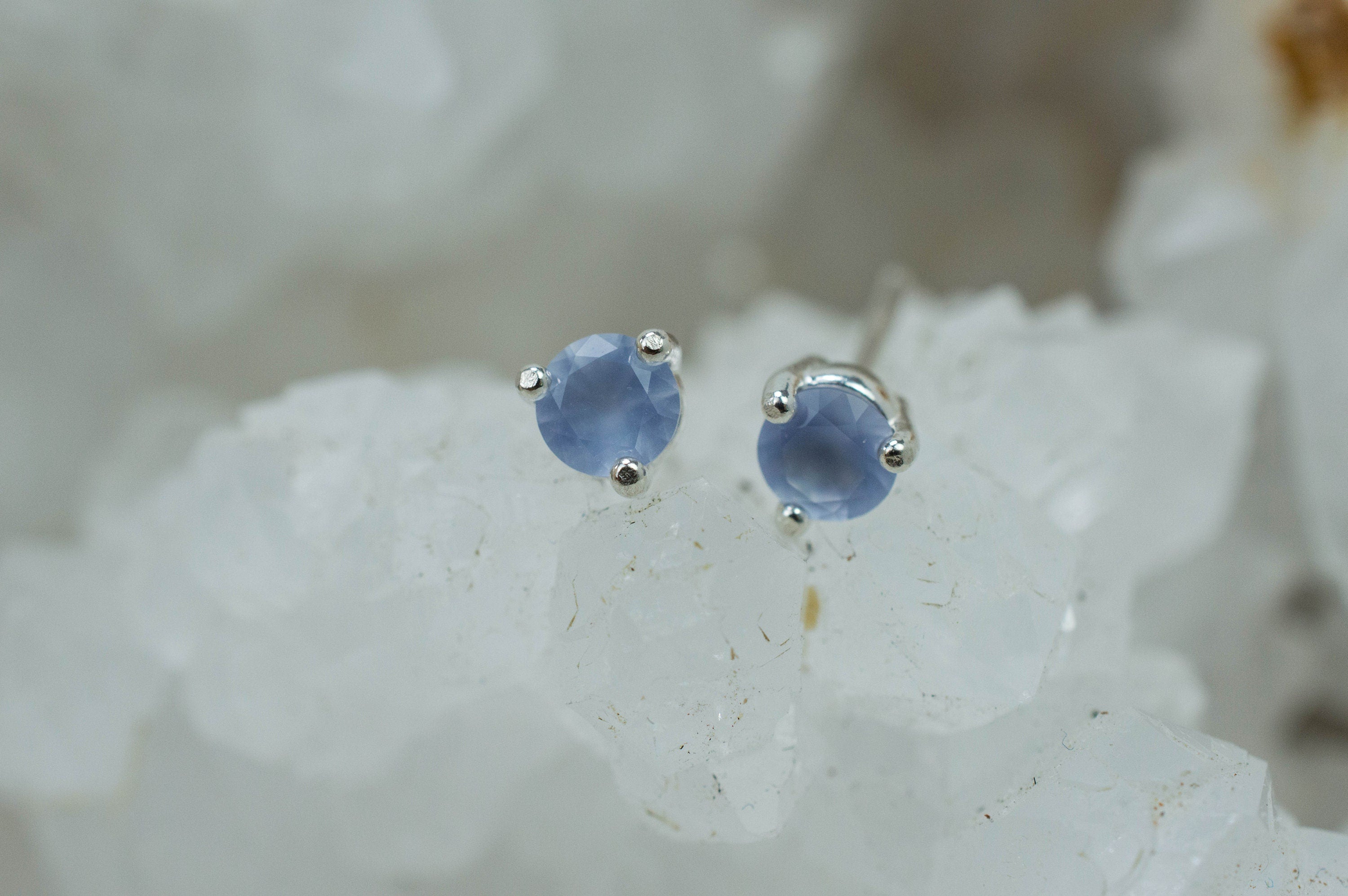 Blue Agate Earrings; Natural Untreated Namibia Agate; 0.400cts - Mark Oliver Gems
