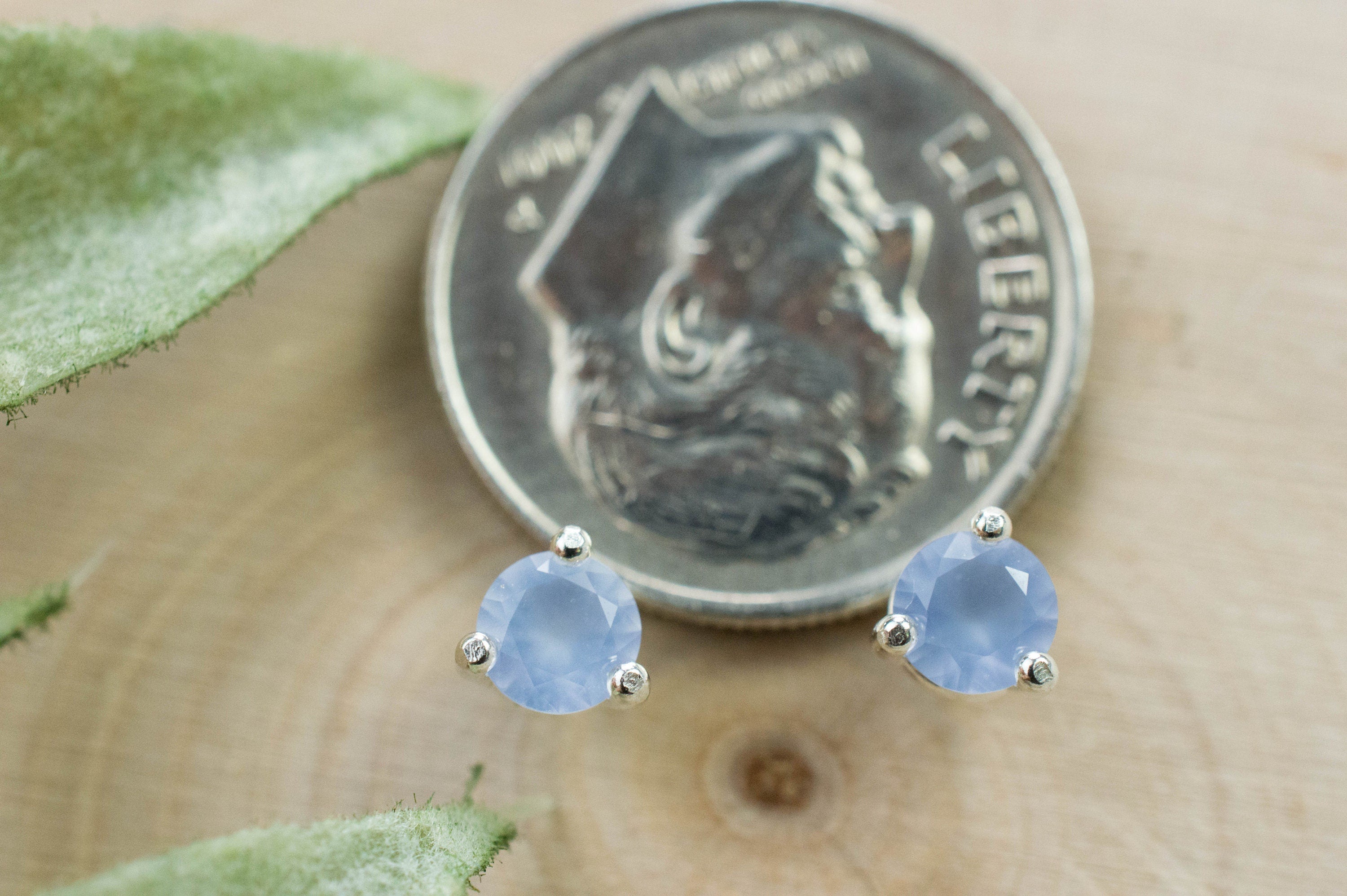 Blue Agate Earrings; Natural Untreated Namibia Agate; 0.400cts - Mark Oliver Gems