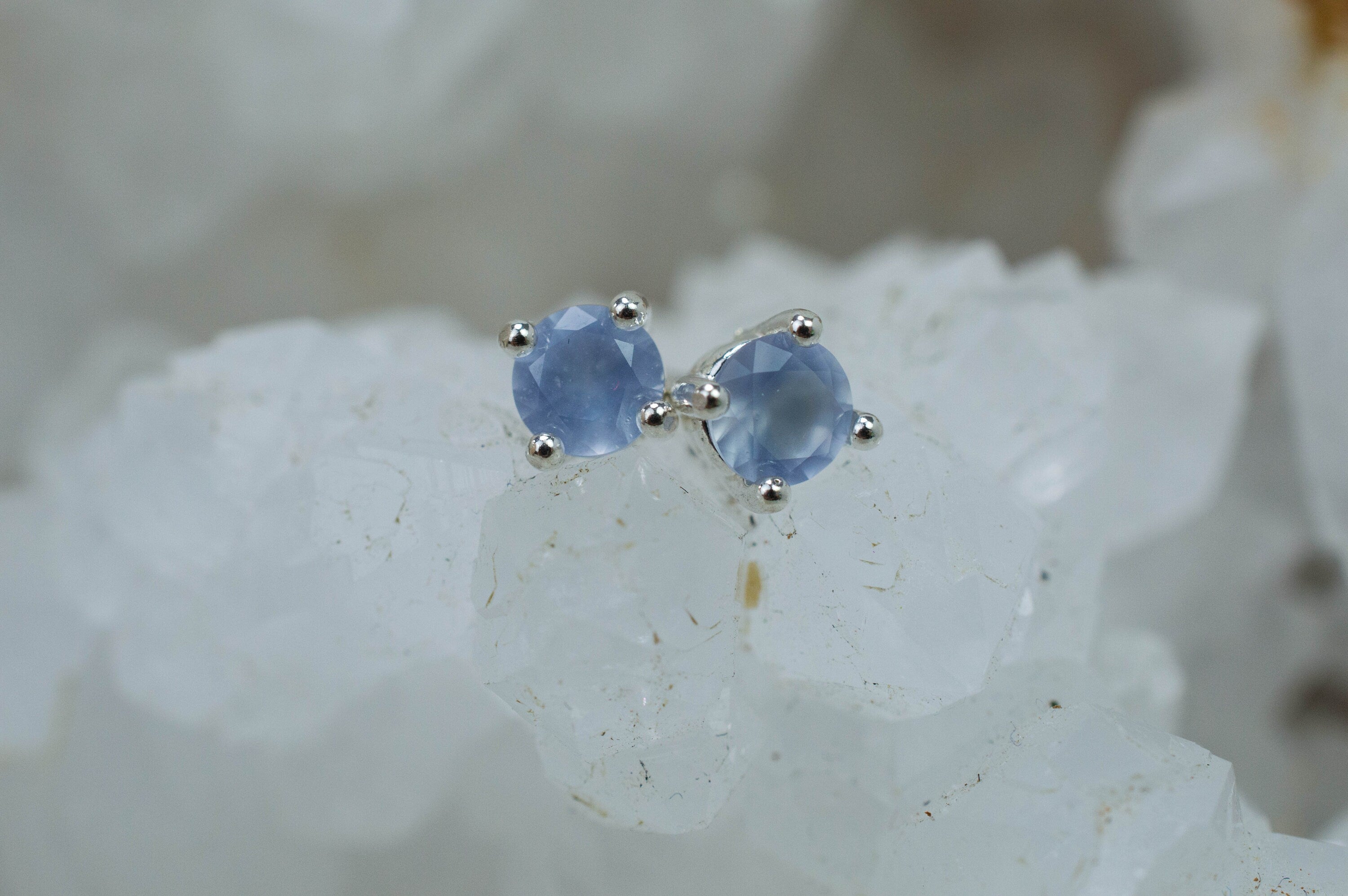 Blue Agate Earrings; Natural Untreated Namibia Agate; 0.415cts - Mark Oliver Gems