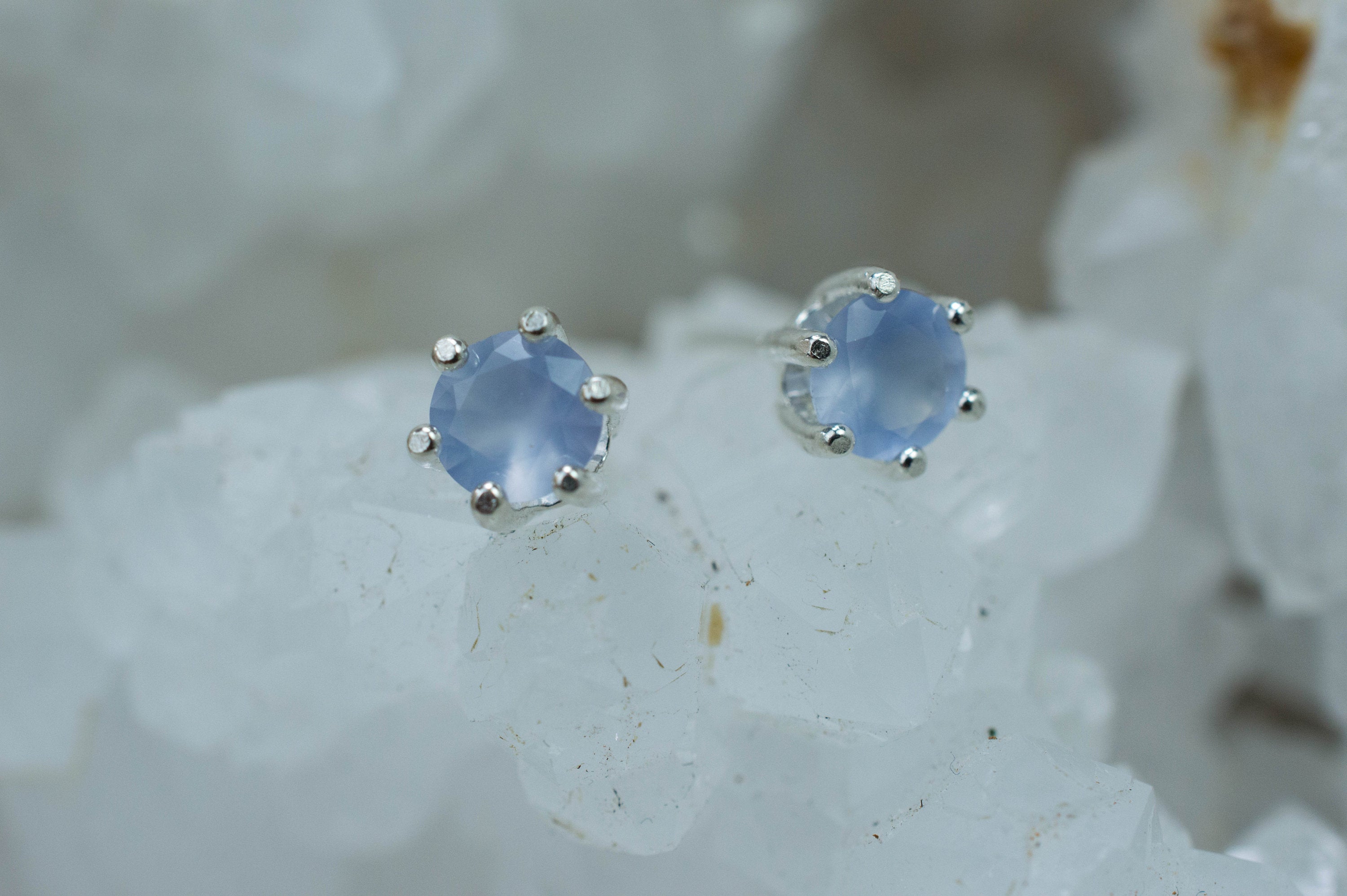 Blue Agate Earrings; Natural Untreated Namibia Agate; 0.790cts - Mark Oliver Gems