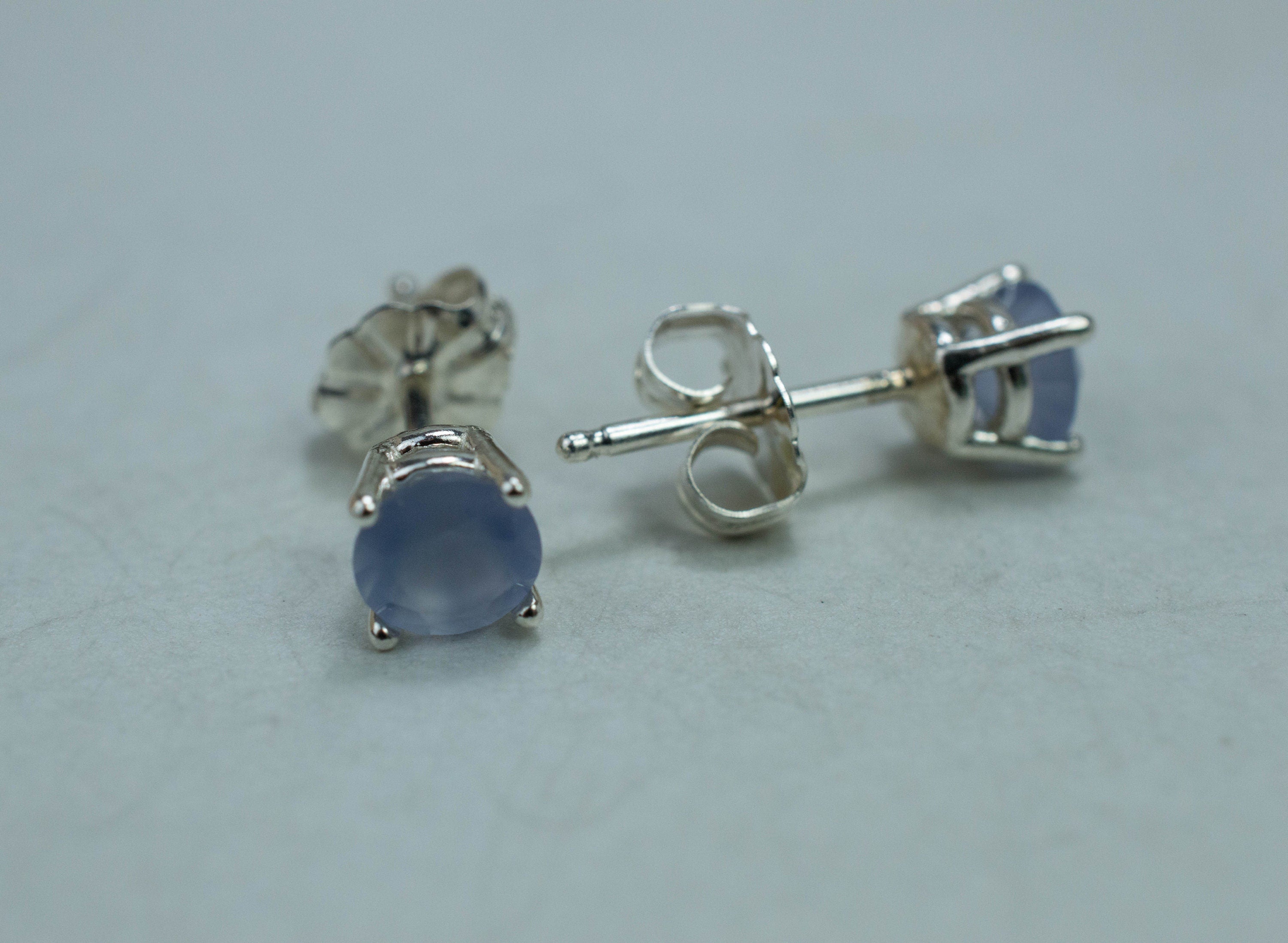 Blue Agate Earrings; Natural Untreated Namibia Agate; 0.800cts - Mark Oliver Gems