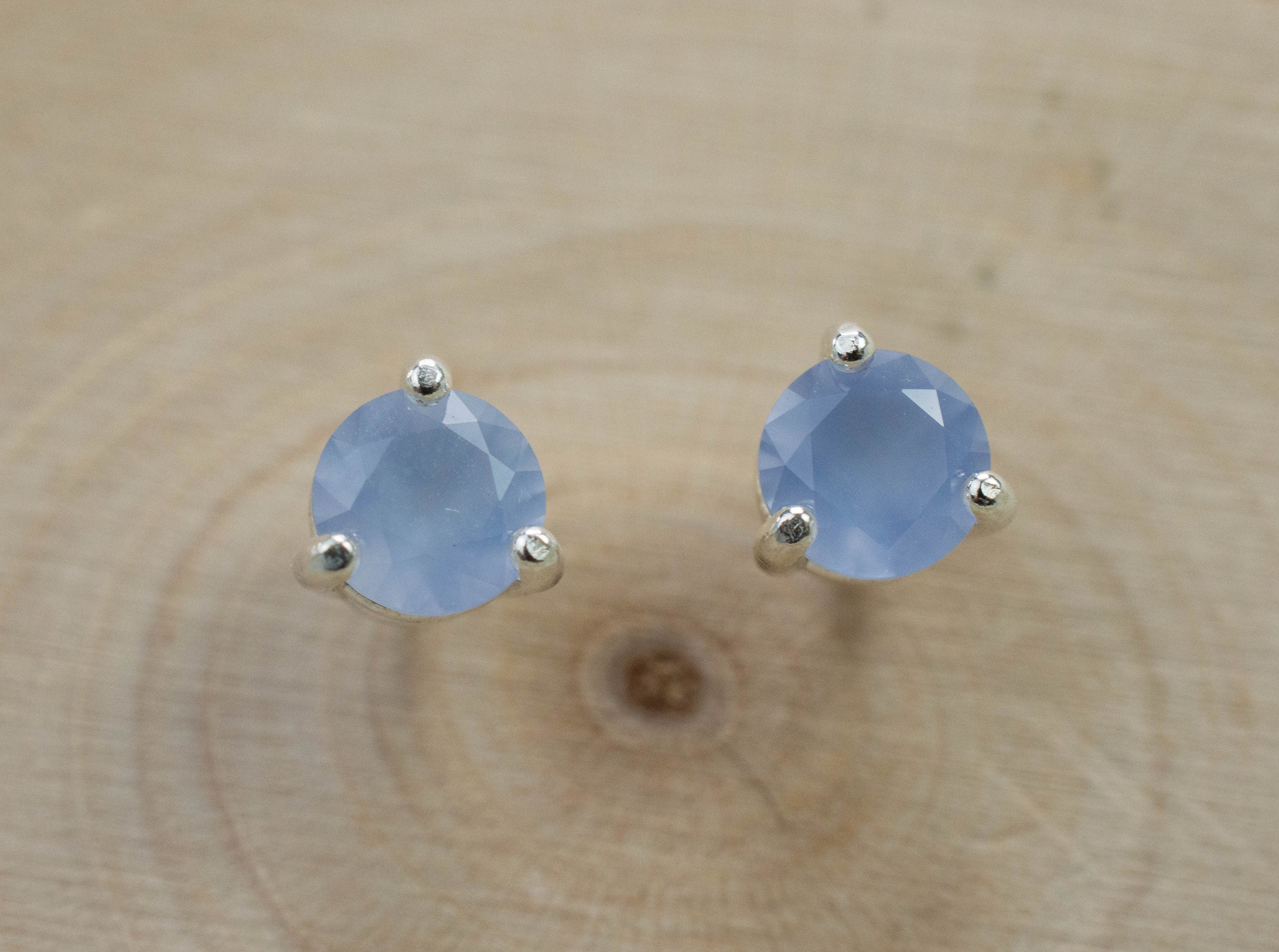Blue Agate Earrings; Natural Untreated Namibia Agate; 0.860cts - Mark Oliver Gems