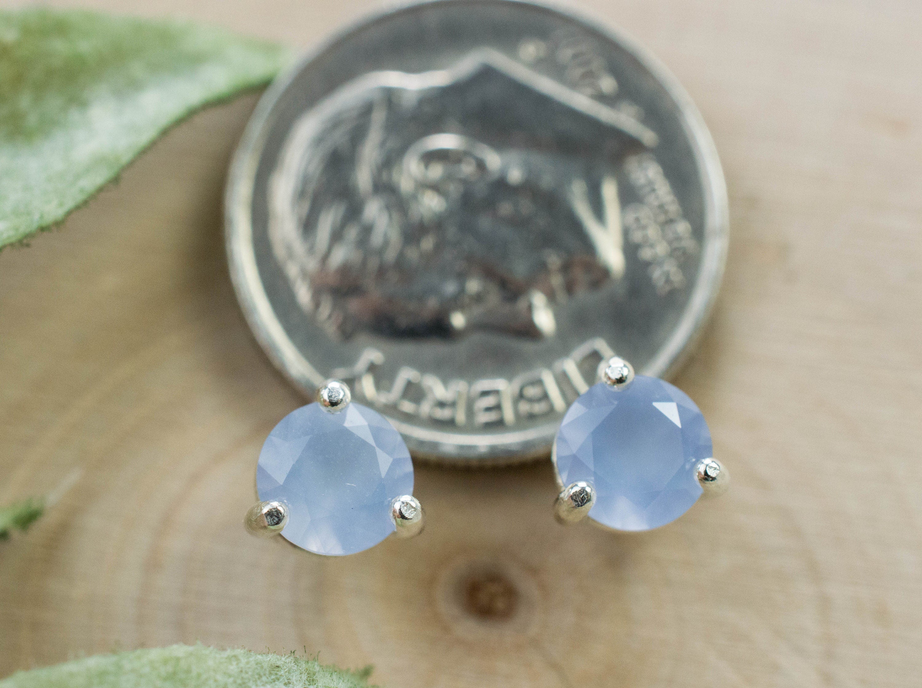 Blue Agate Earrings; Natural Untreated Namibia Agate; 0.860cts - Mark Oliver Gems
