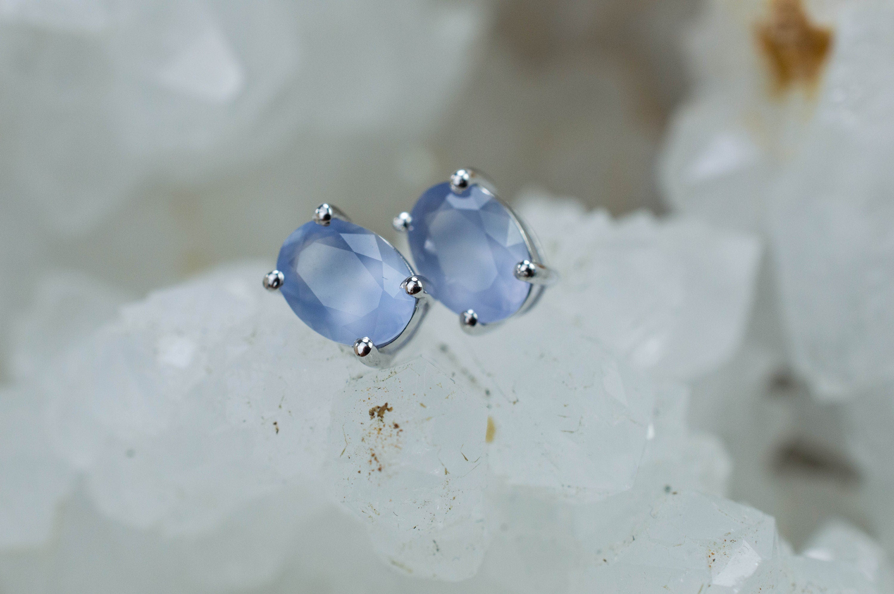 Blue Agate Earrings; Natural Untreated Namibia Agate; 1.160cts - Mark Oliver Gems