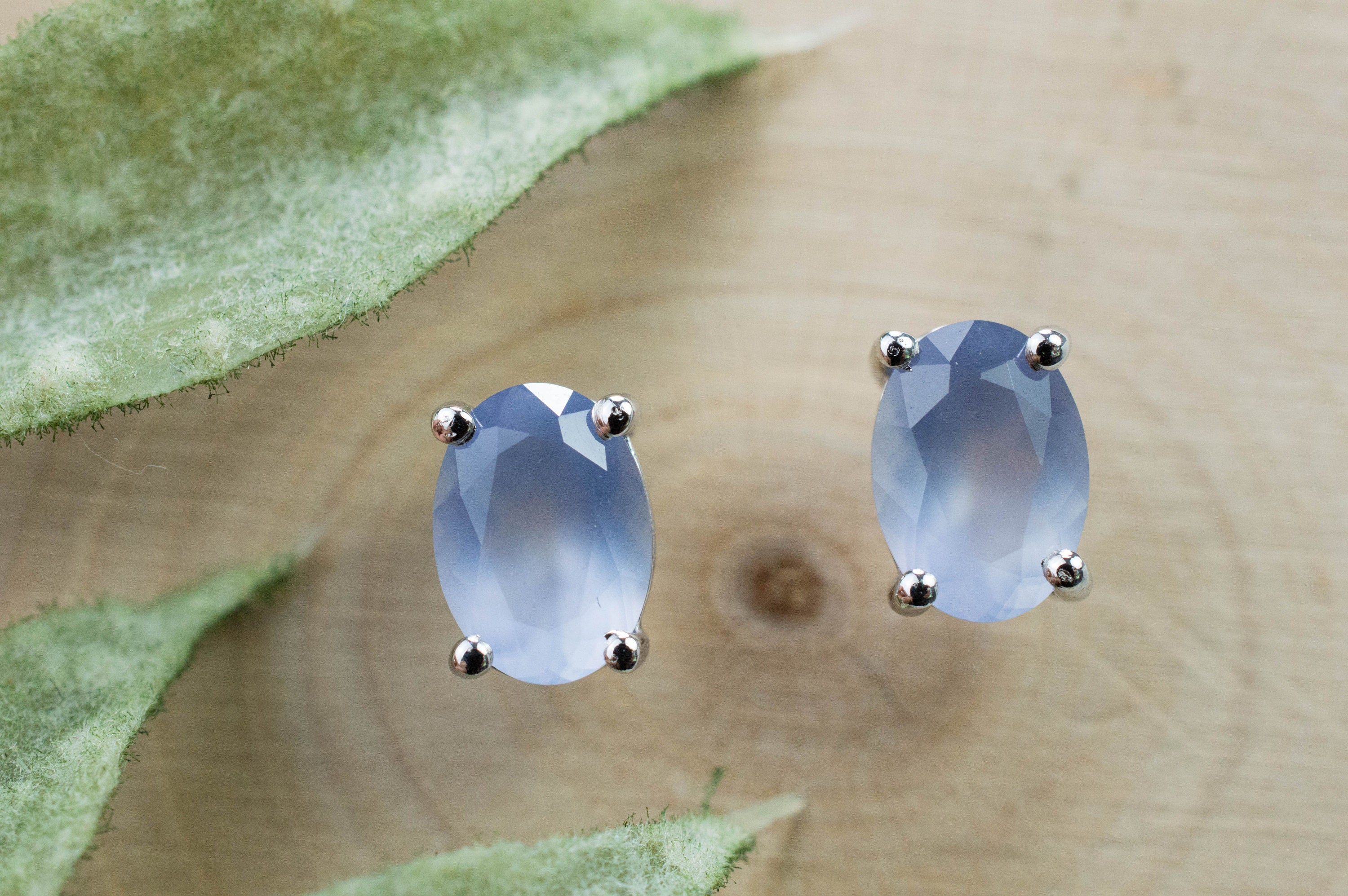 Blue Agate Earrings; Natural Untreated Namibia Agate; 1.160cts - Mark Oliver Gems