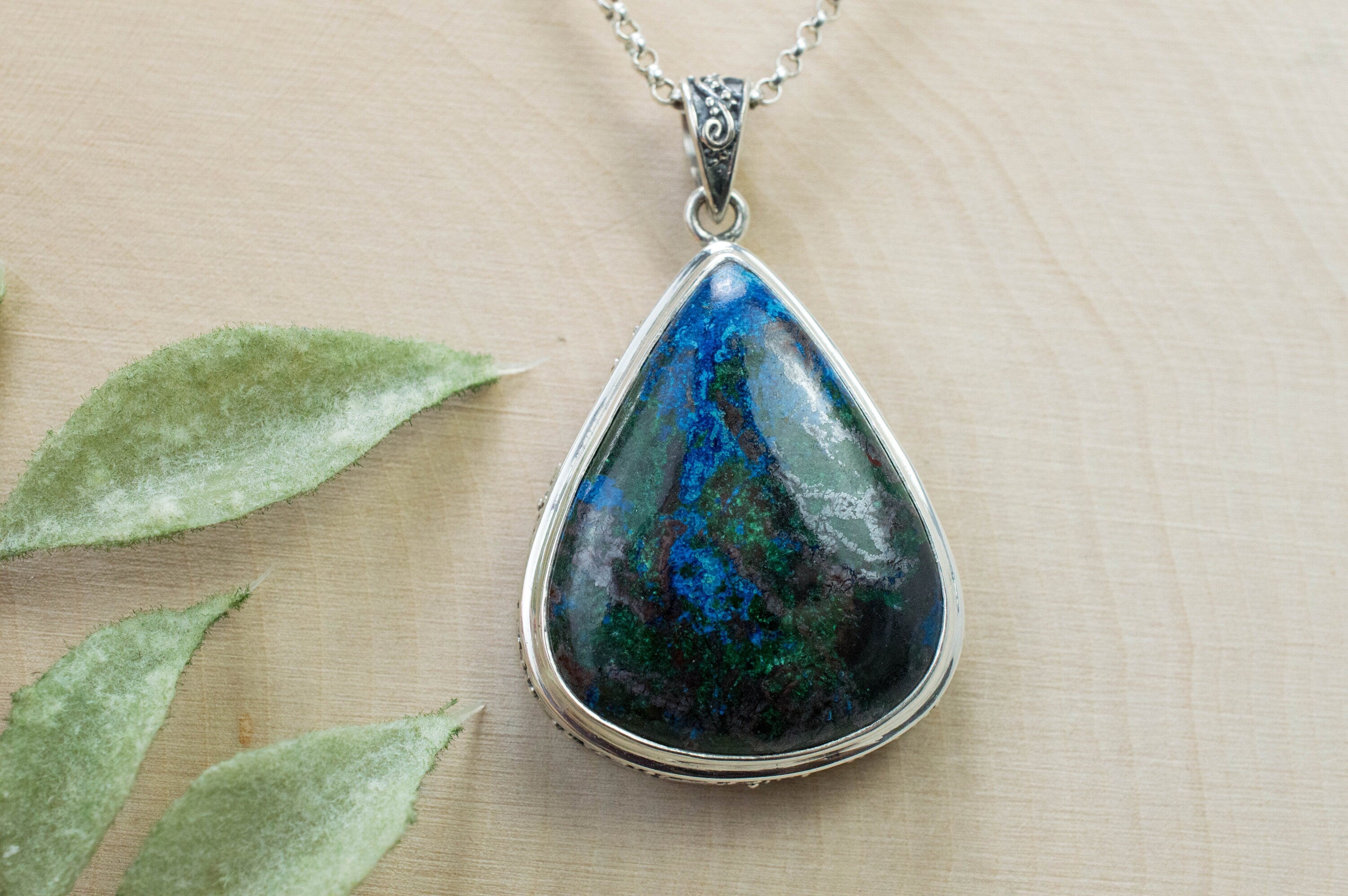 Azurite Malachite Pendant; Natural Untreated Arizona Azurmalachite - Mark Oliver Gems