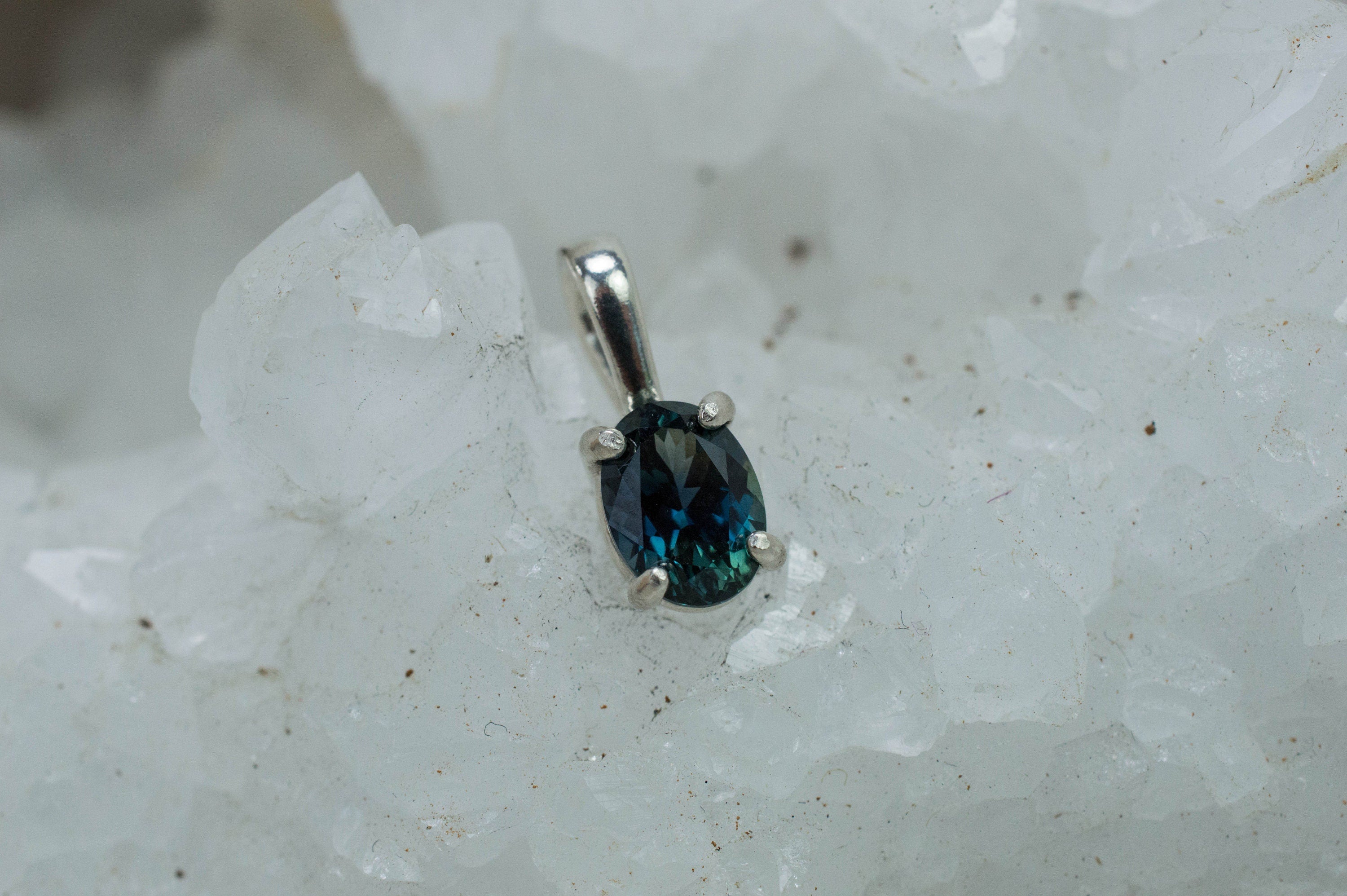 Teal Sapphire Pendant; Genuine Untreated Tanzania Parti Sapphire; 1.415cts - Mark Oliver Gems
