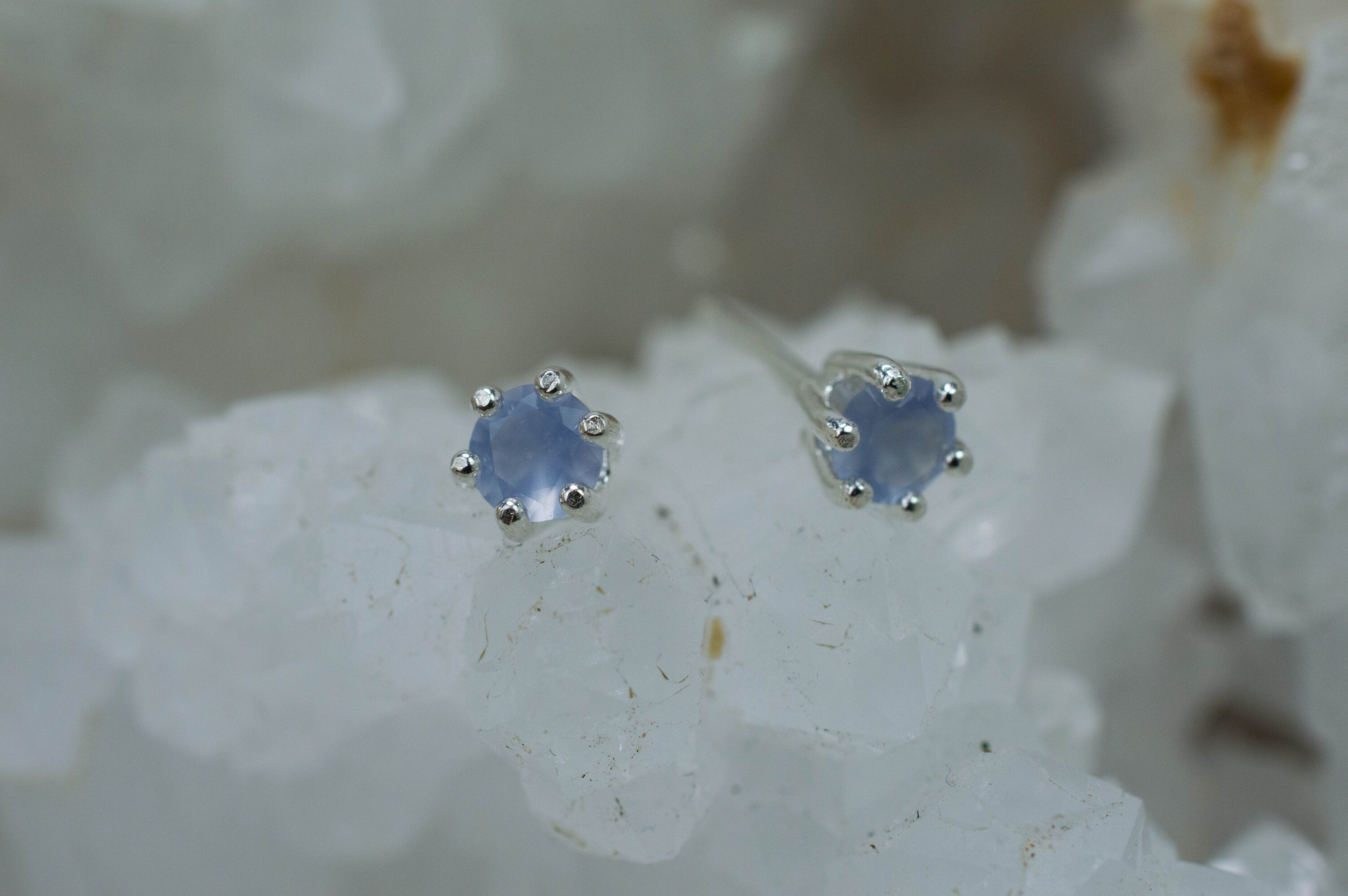 Blue Agate Earrings; Natural Untreated Namibia Agate; 0.390cts - Mark Oliver Gems
