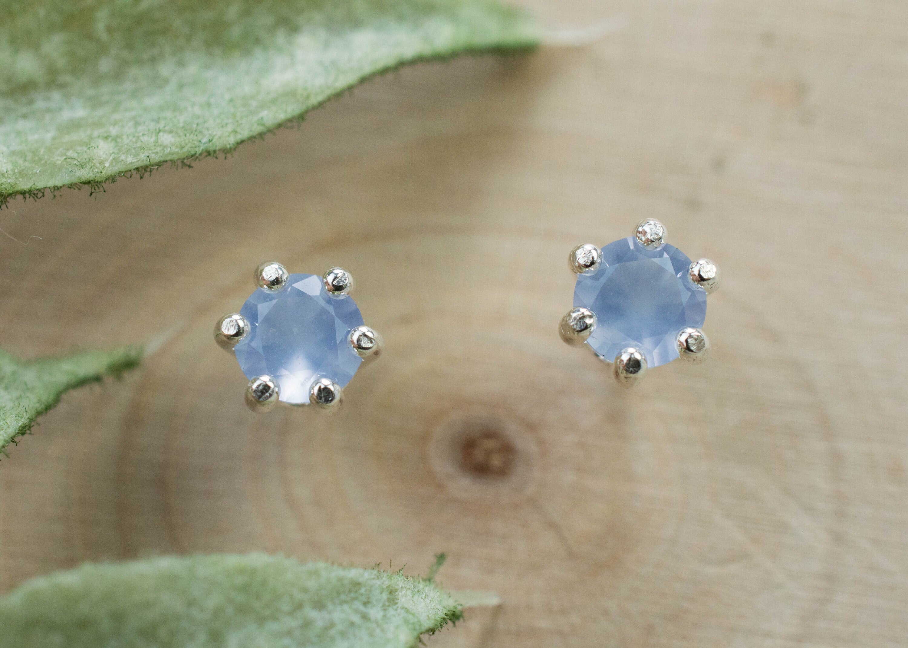 Blue Agate Earrings; Natural Untreated Namibia Agate; 0.390cts - Mark Oliver Gems