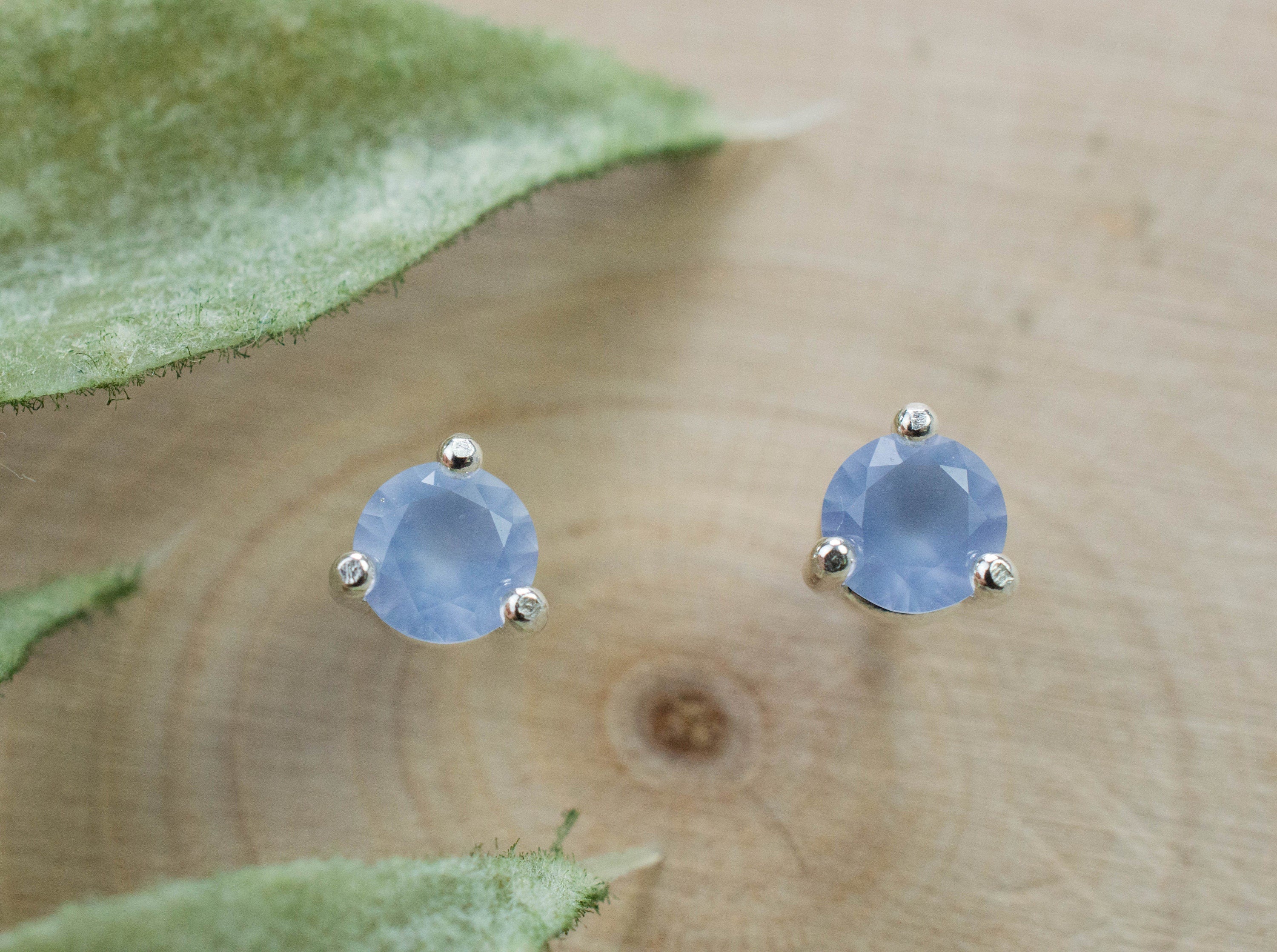 Blue Agate Earrings; Natural Untreated Namibia Agate; 0.400cts - Mark Oliver Gems