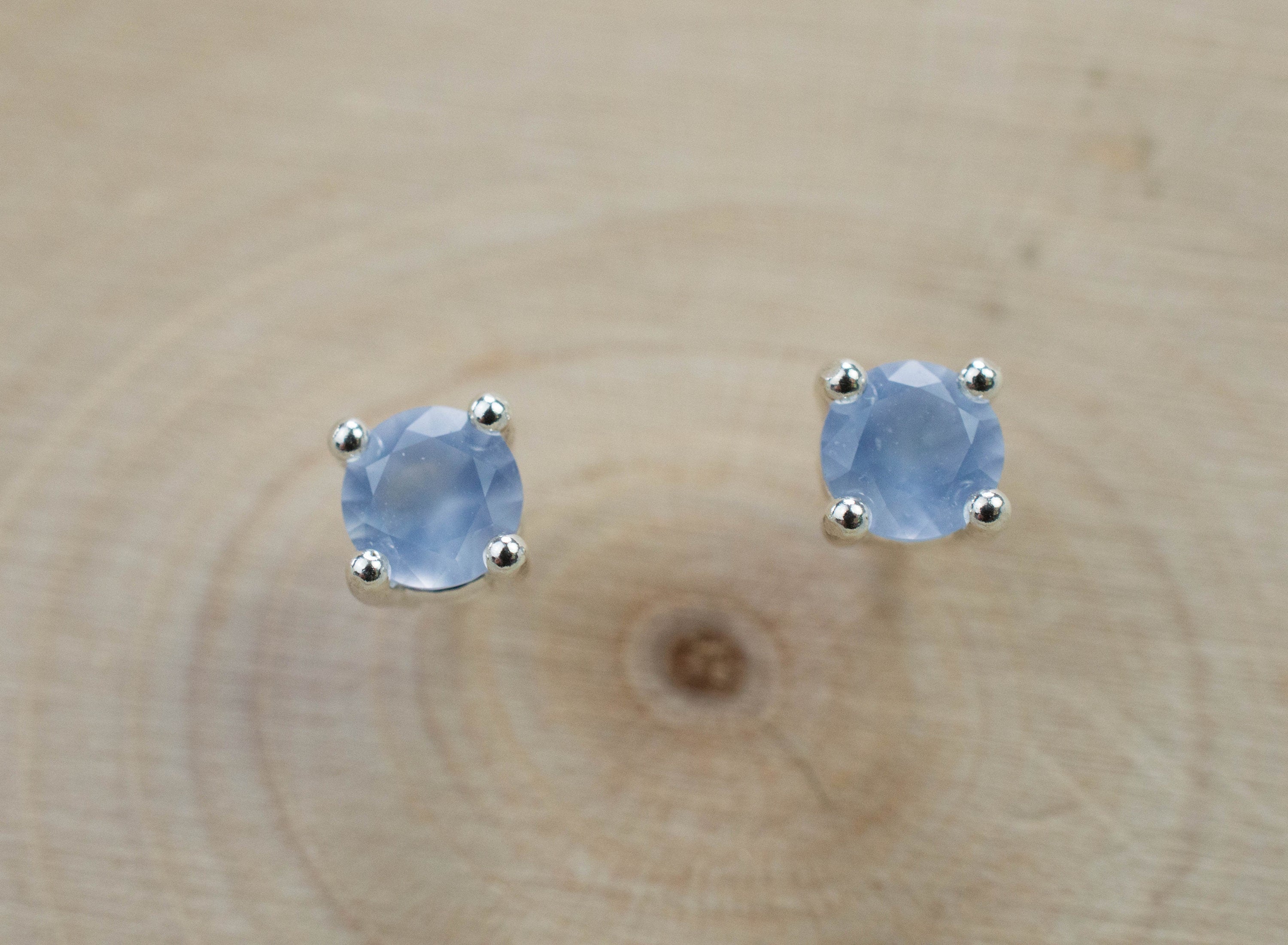 Blue Agate Earrings; Natural Untreated Namibia Agate; 0.415cts - Mark Oliver Gems