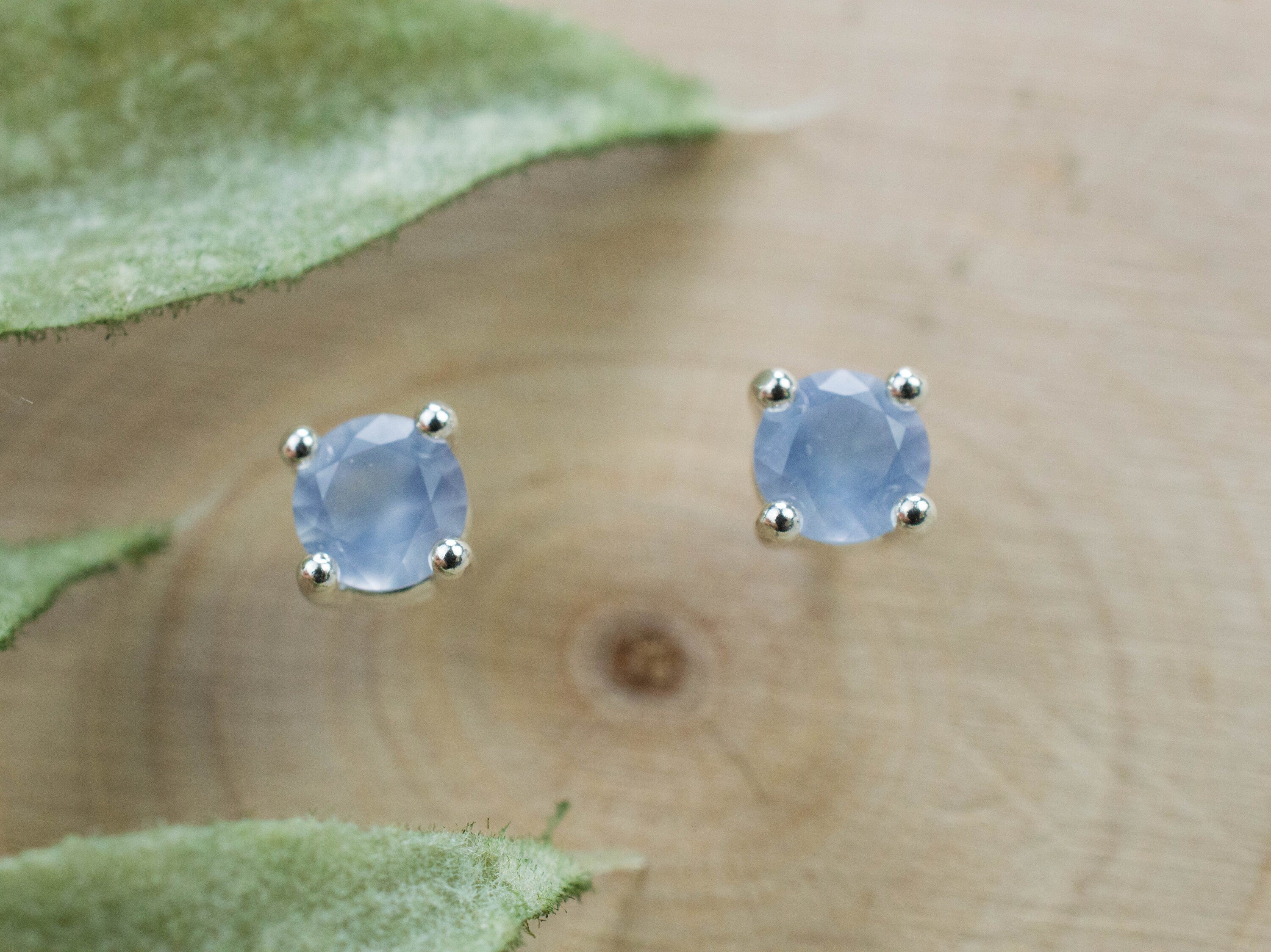 Blue Agate Earrings; Natural Untreated Namibia Agate; 0.415cts - Mark Oliver Gems