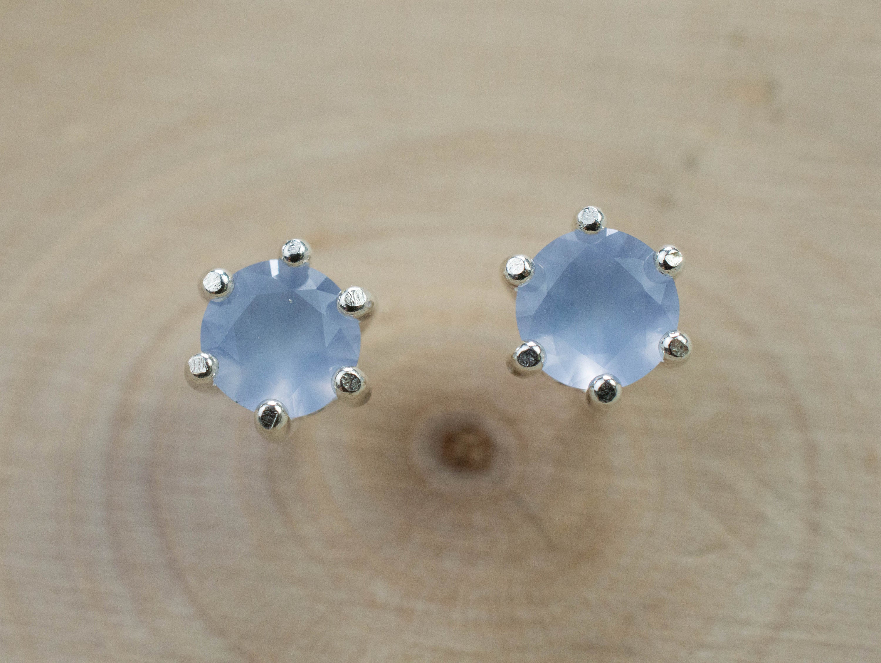 Blue Agate Earrings; Natural Untreated Namibia Agate; 0.790cts - Mark Oliver Gems