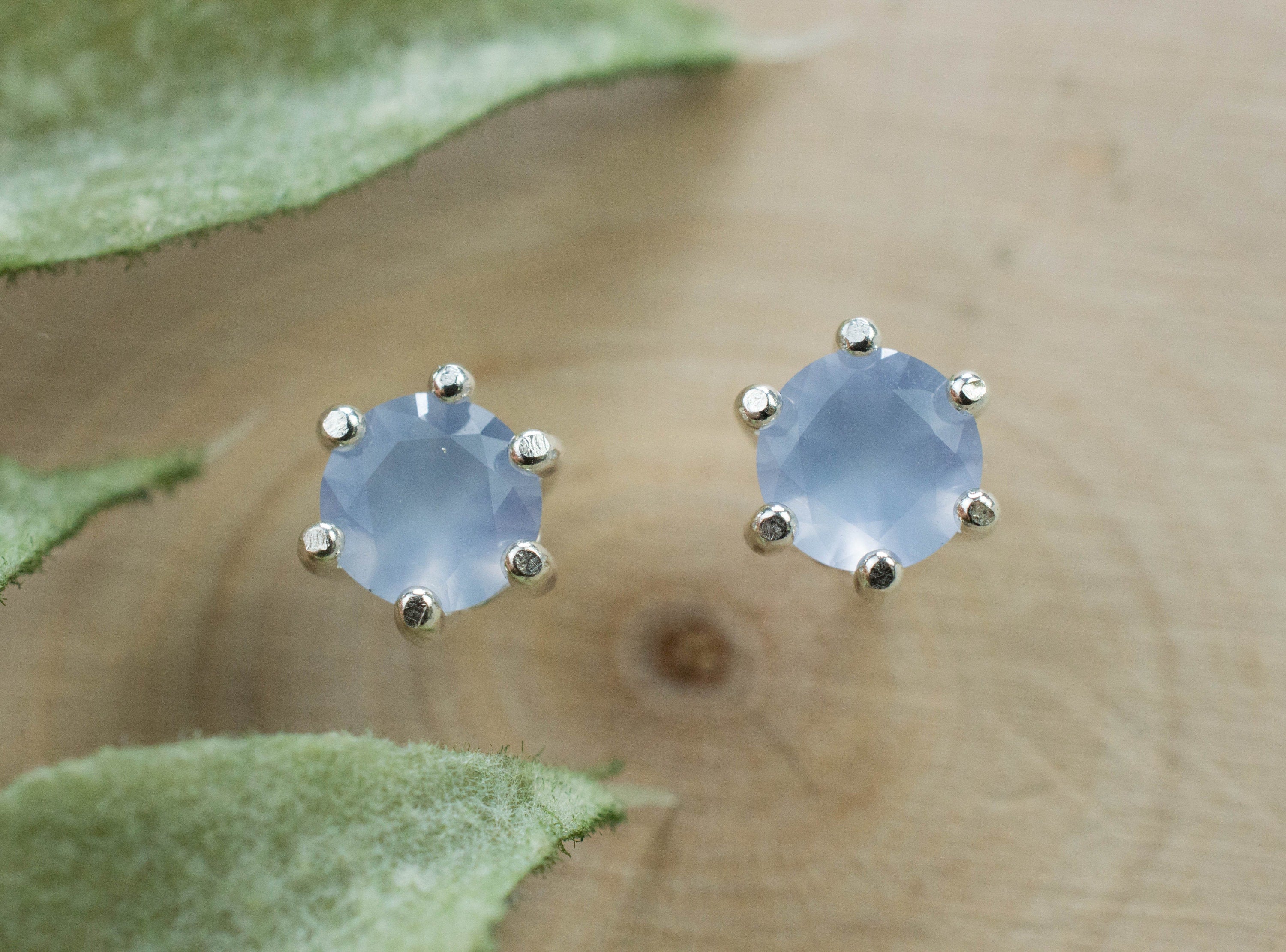 Blue Agate Earrings; Natural Untreated Namibia Agate; 0.790cts - Mark Oliver Gems