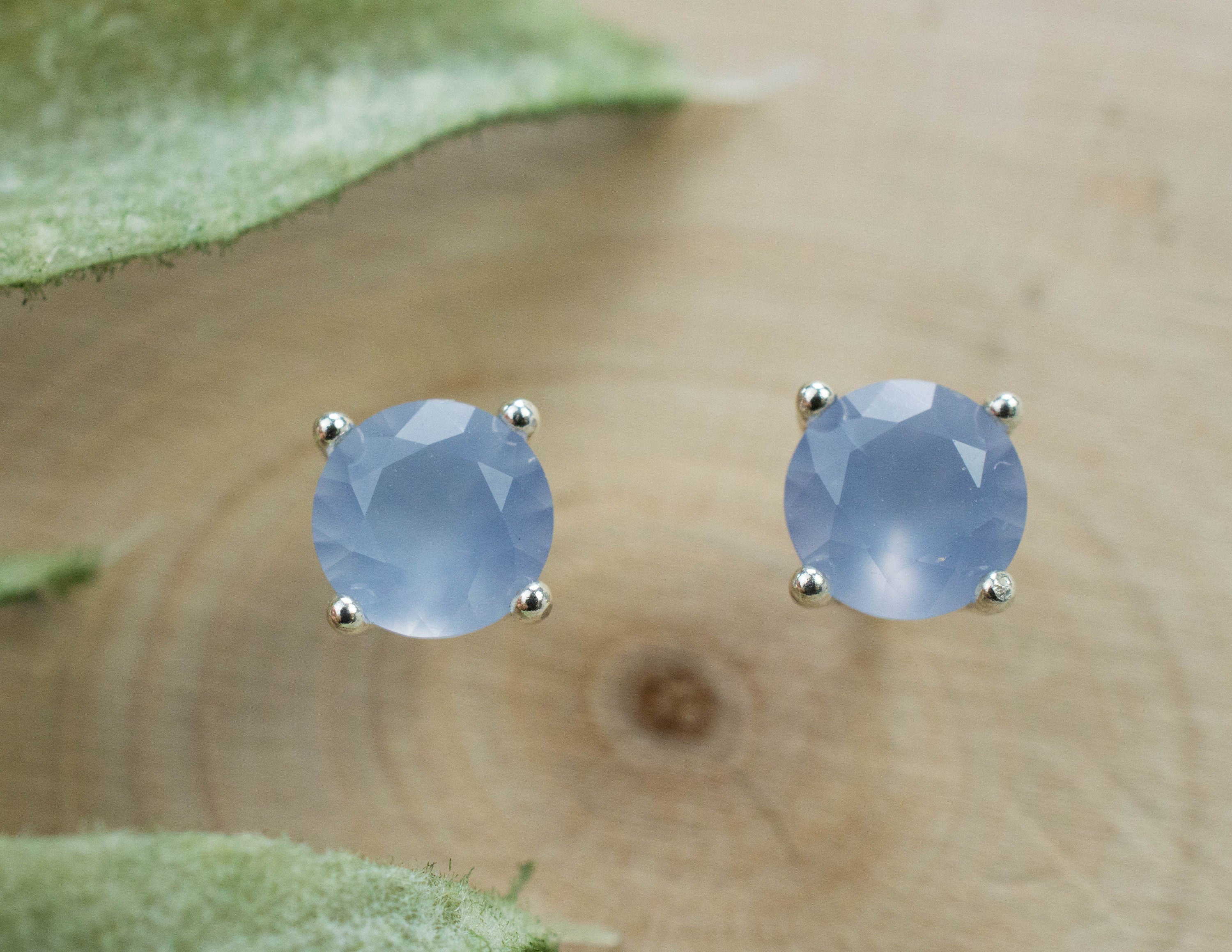 Blue Agate Earrings; Natural Untreated Namibia Agate; 0.800cts - Mark Oliver Gems