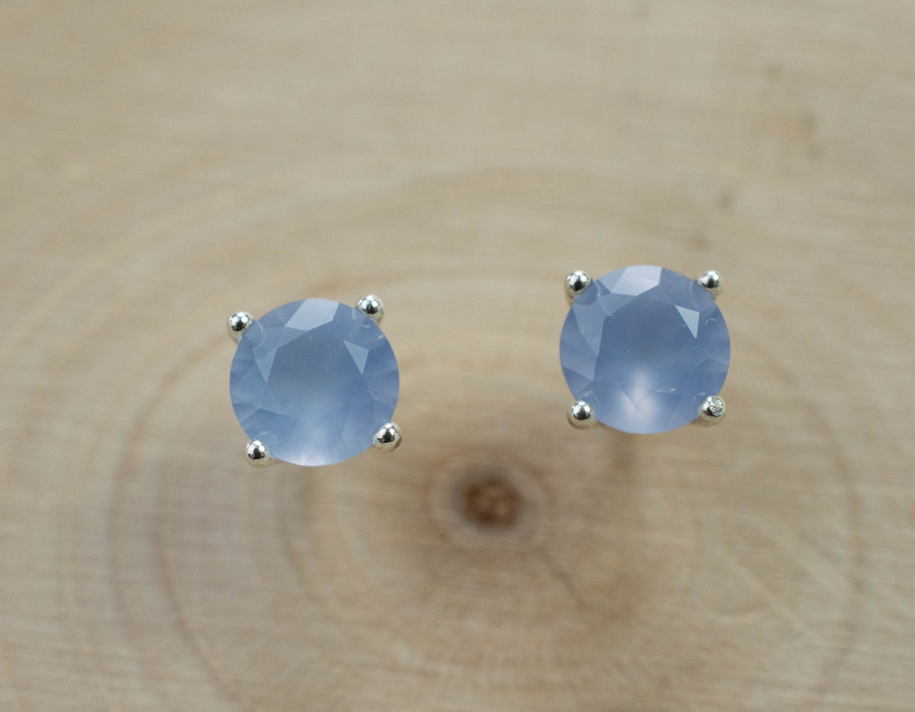 Blue Agate Earrings; Natural Untreated Namibia Agate; 0.800cts - Mark Oliver Gems