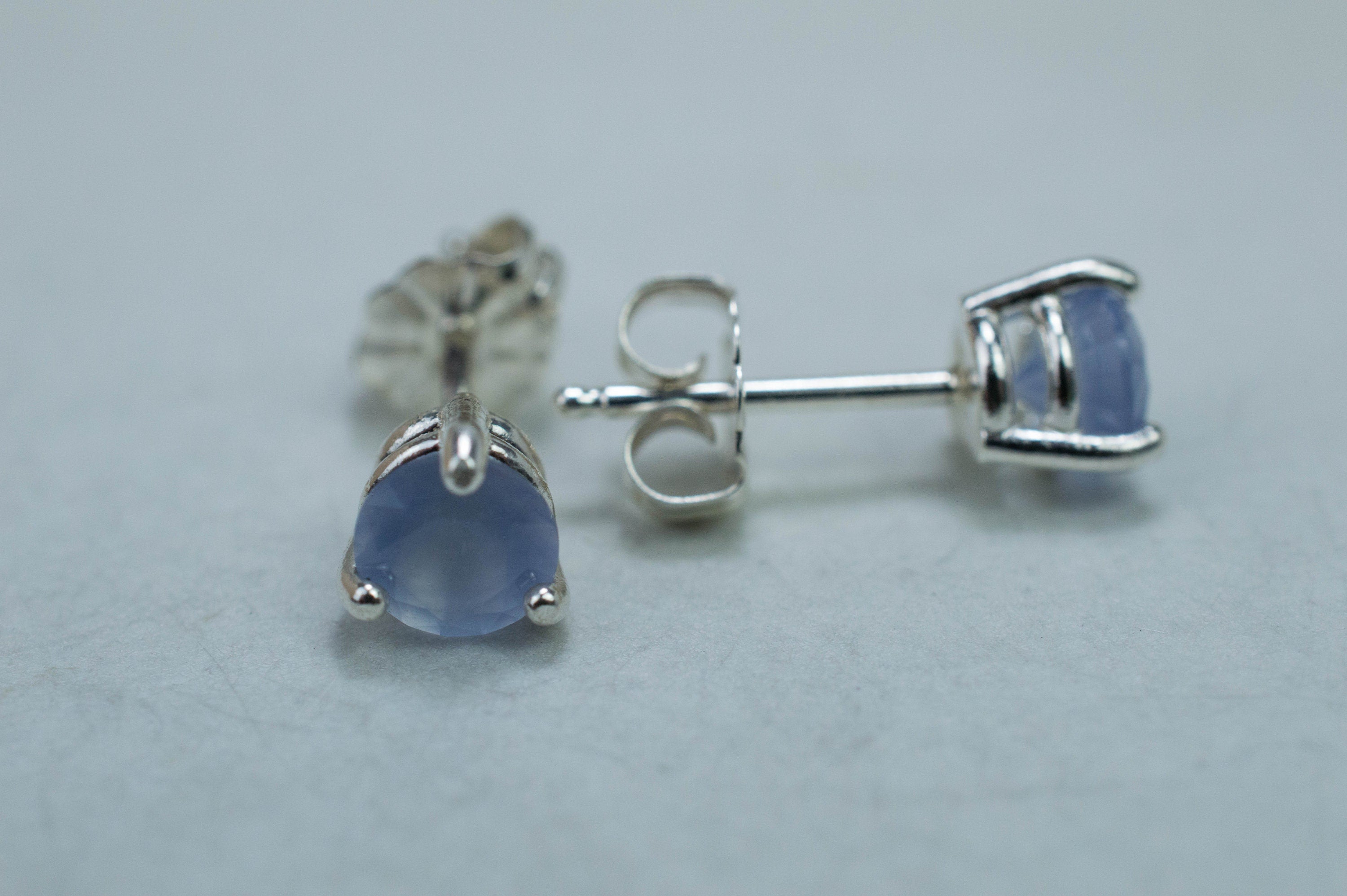 Blue Agate Earrings; Natural Untreated Namibia Agate; 0.860cts - Mark Oliver Gems