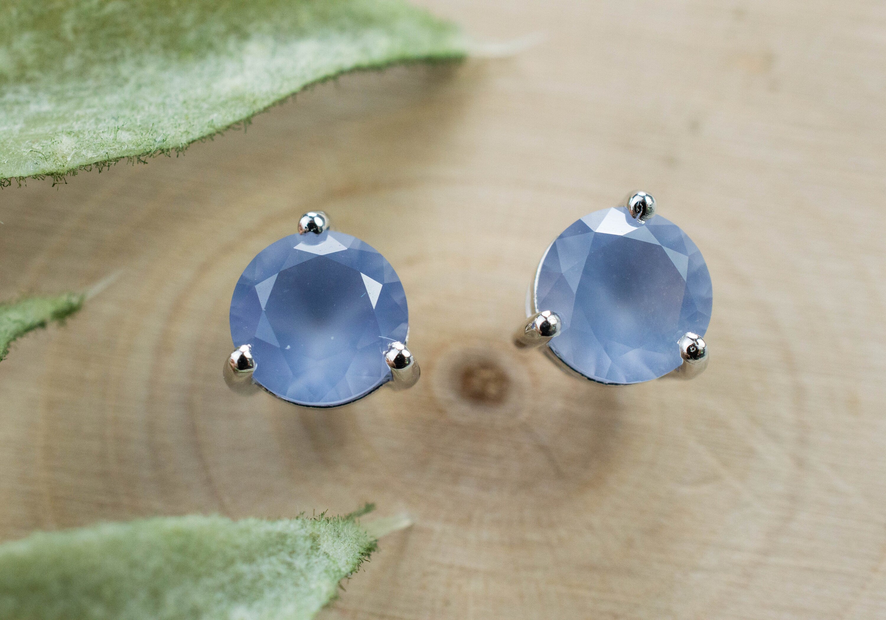 Blue Agate Earrings; Natural Untreated Namibia Agate; 1.300cts - Mark Oliver Gems