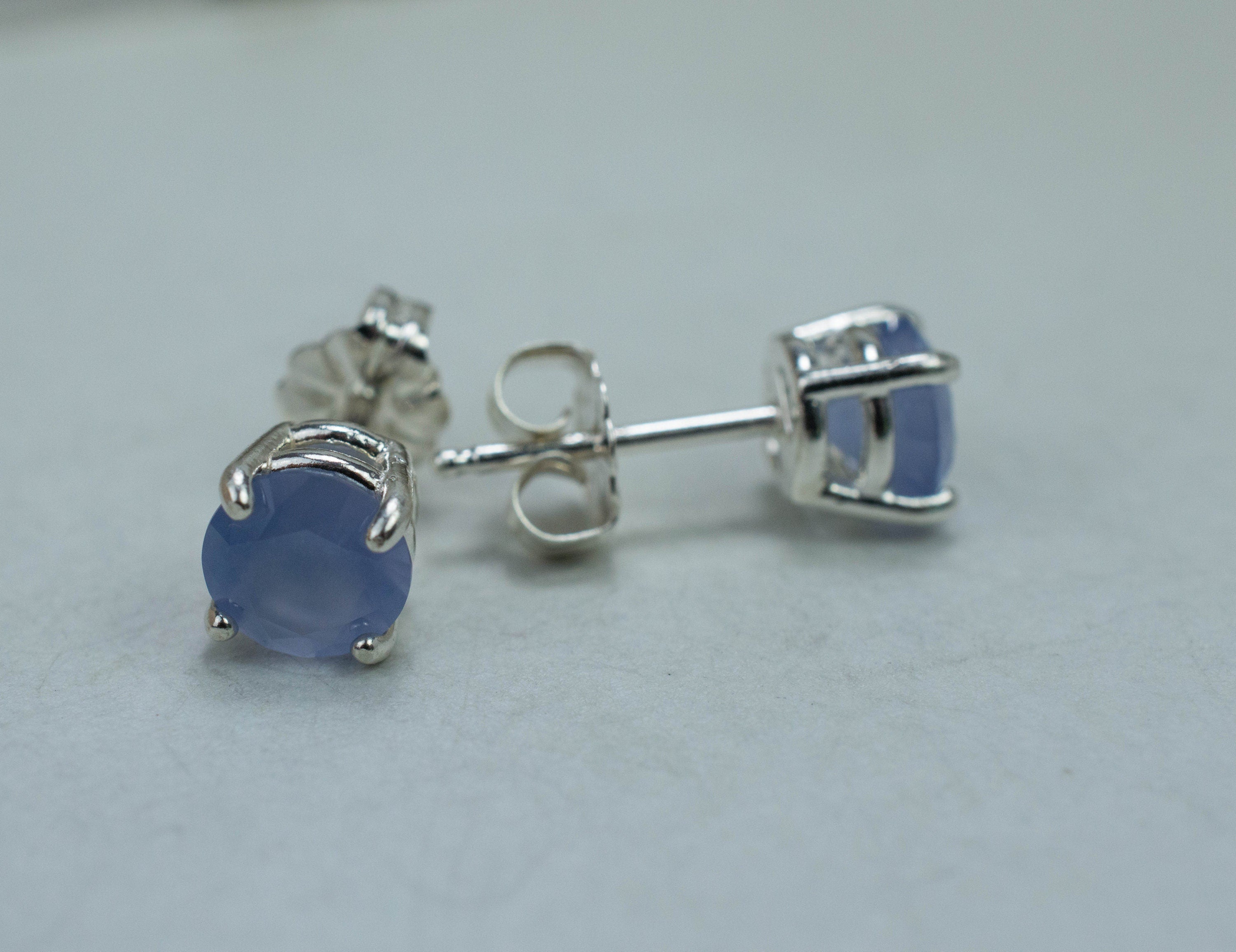 Blue Agate Earrings; Natural Untreated Namibia Agate; 1.330cts - Mark Oliver Gems