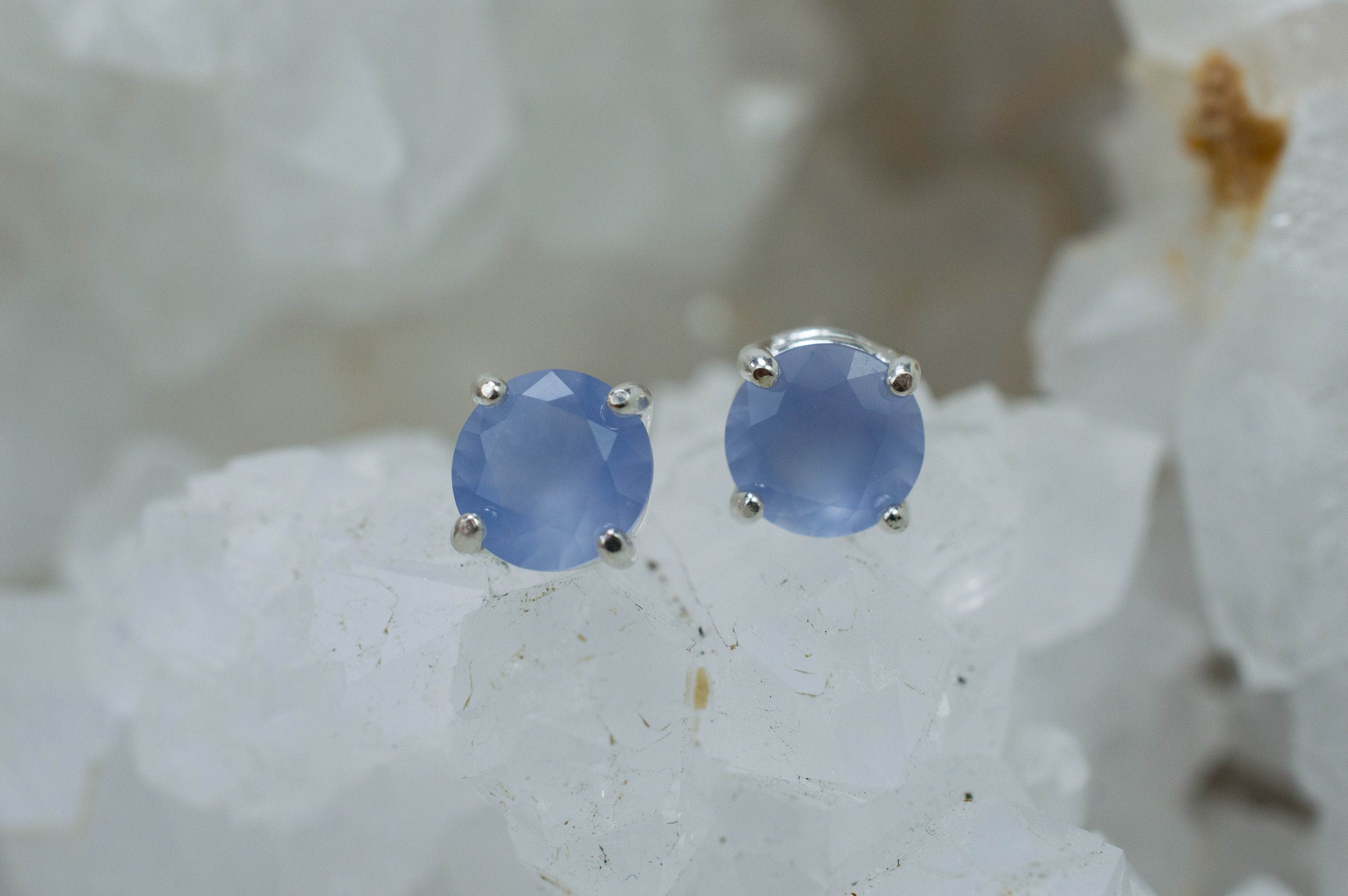 Blue Agate Earrings; Natural Untreated Namibia Agate; 1.330cts - Mark Oliver Gems