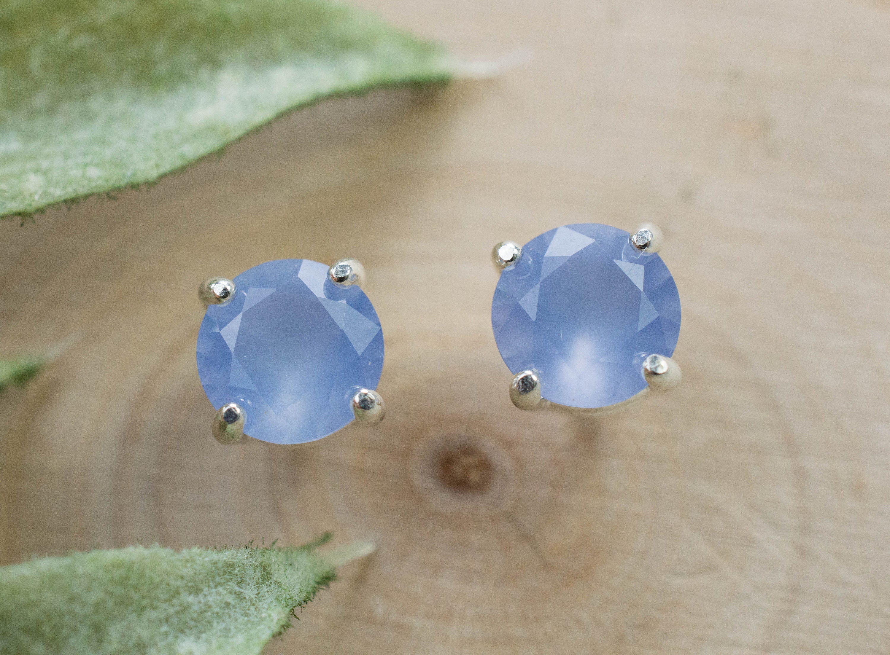 Blue Agate Earrings; Natural Untreated Namibia Agate; 1.330cts - Mark Oliver Gems