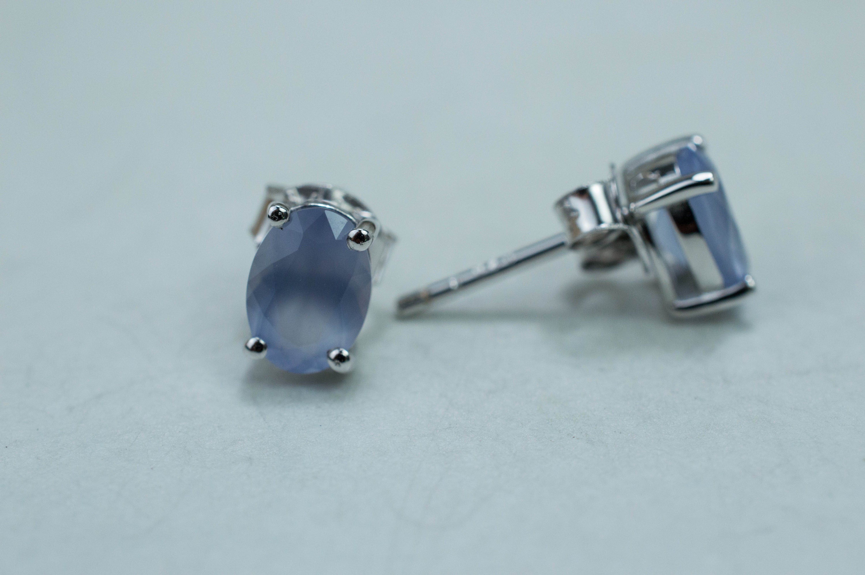 Blue Agate Earrings; Natural Untreated Namibia Agate; 1.160cts - Mark Oliver Gems