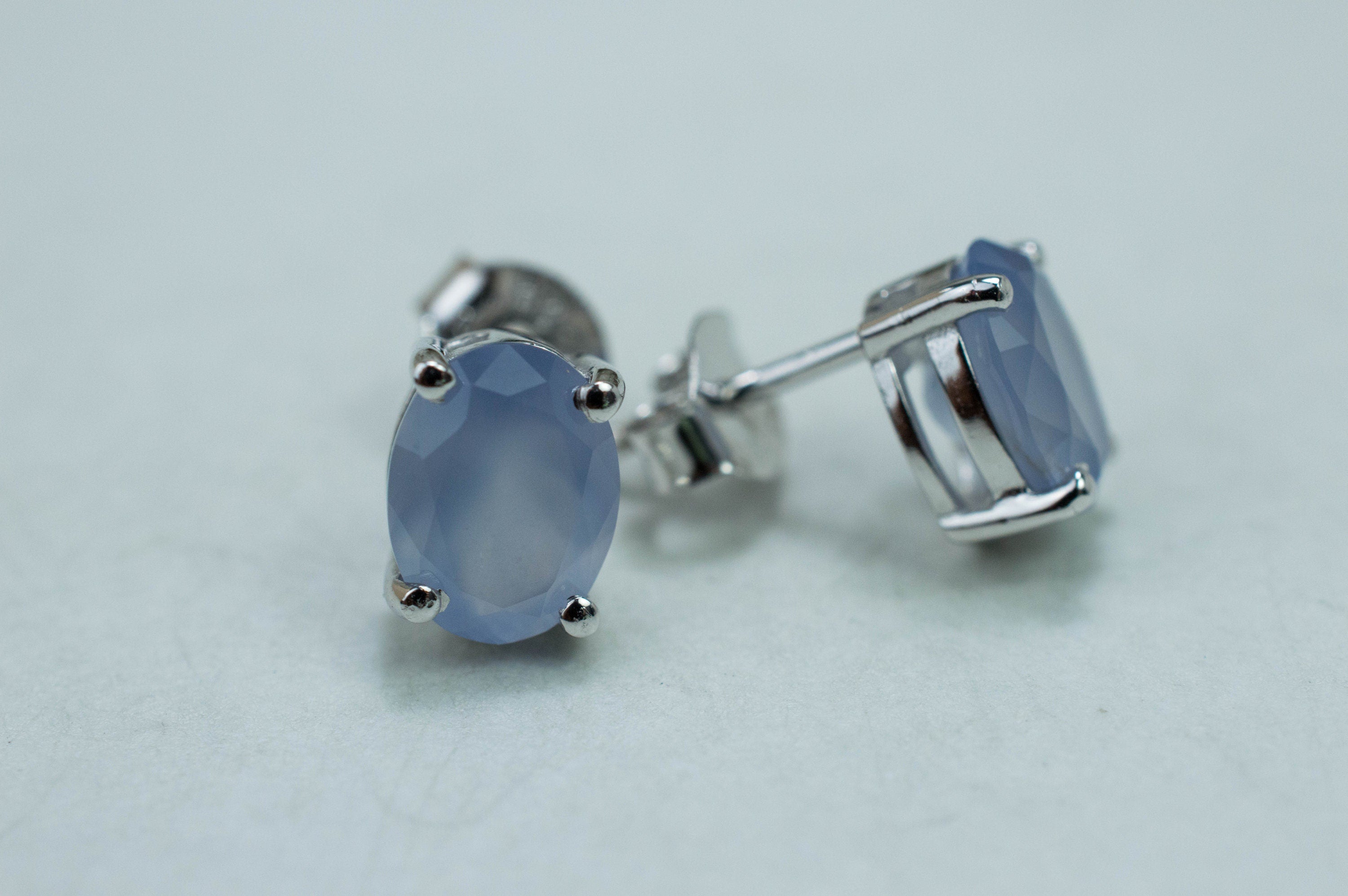 Blue Agate Earrings; Natural Untreated Namibia Agate; 2.280cts - Mark Oliver Gems