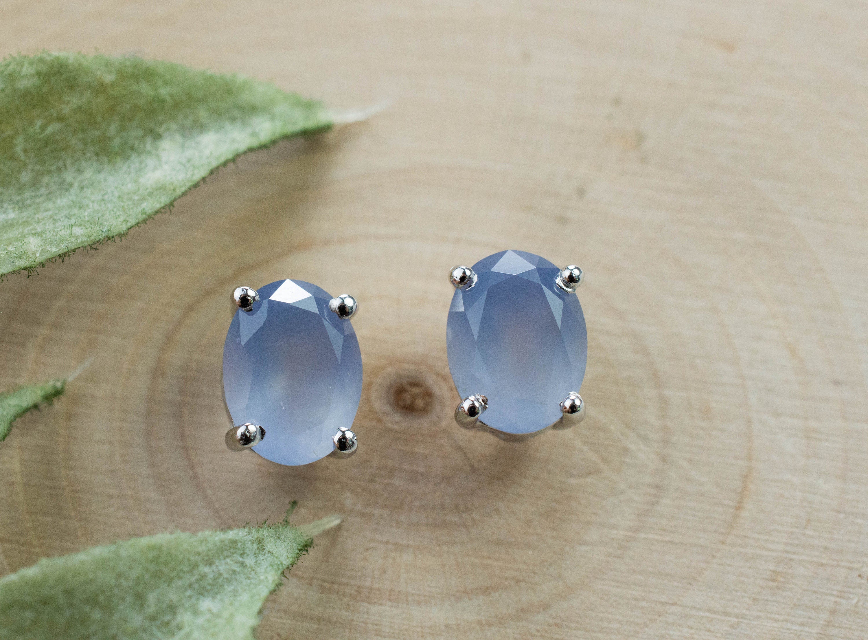 Blue Agate Earrings; Natural Untreated Namibia Agate; 2.280cts - Mark Oliver Gems
