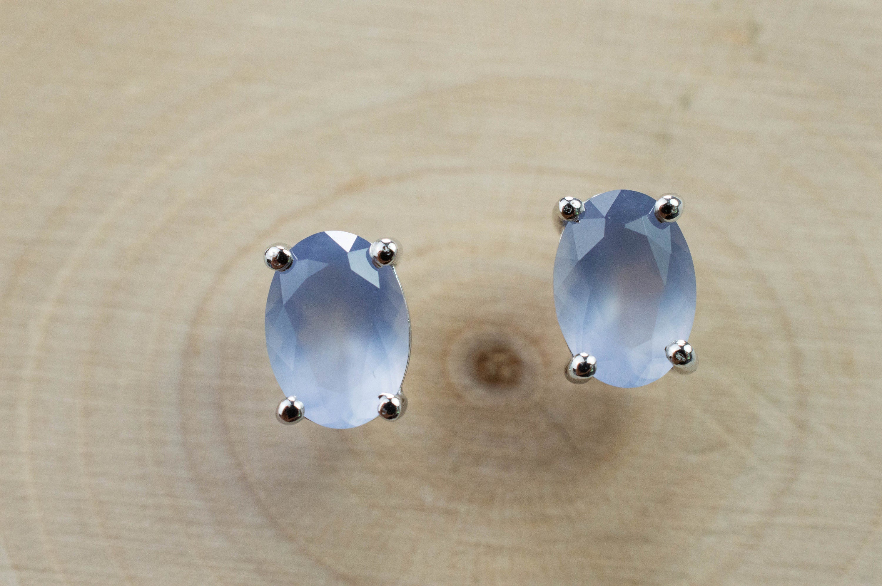 Blue Agate Earrings; Natural Untreated Namibia Agate; 2.280cts - Mark Oliver Gems