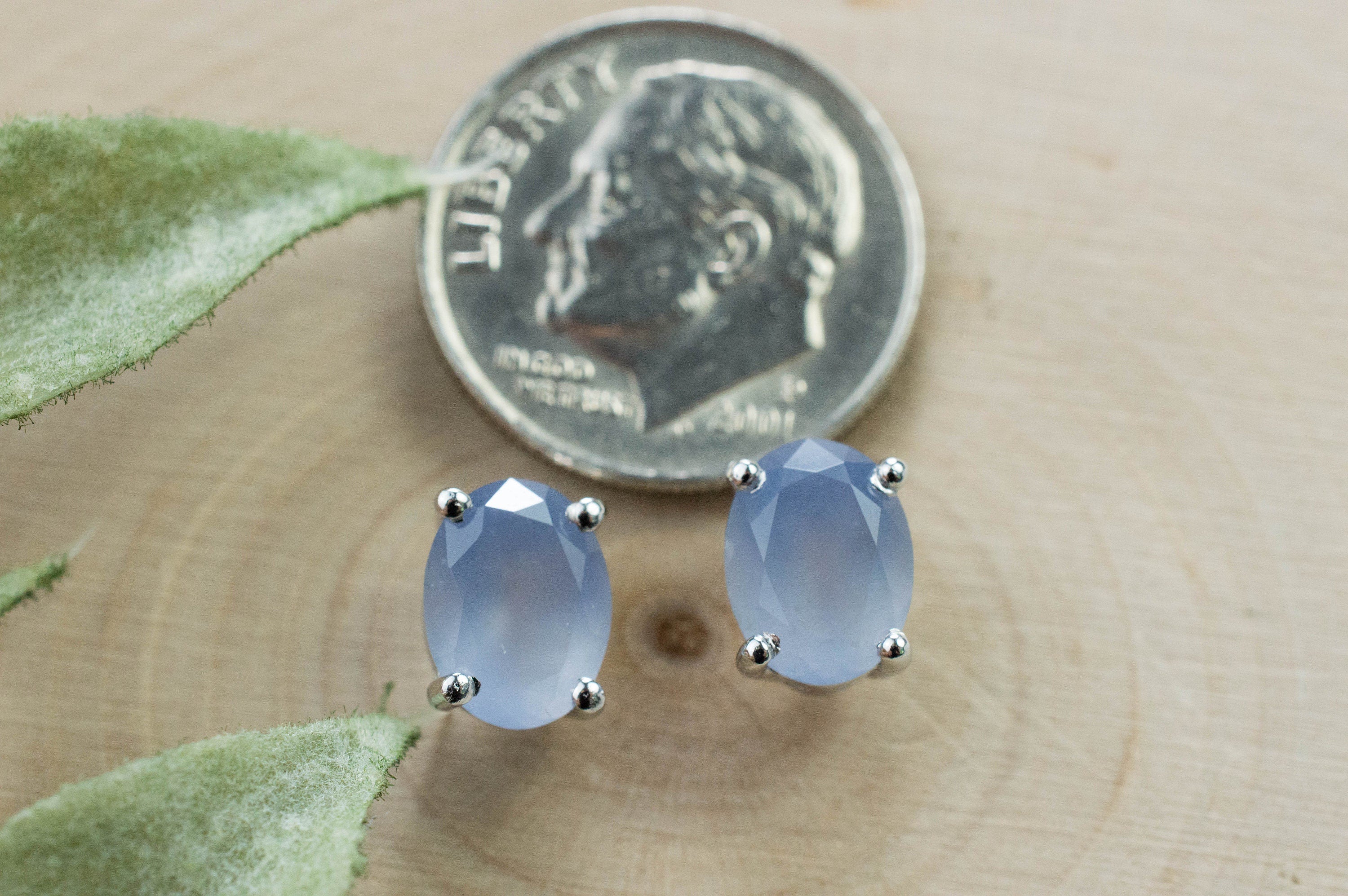 Blue Agate Earrings; Natural Untreated Namibia Agate; 2.280cts - Mark Oliver Gems
