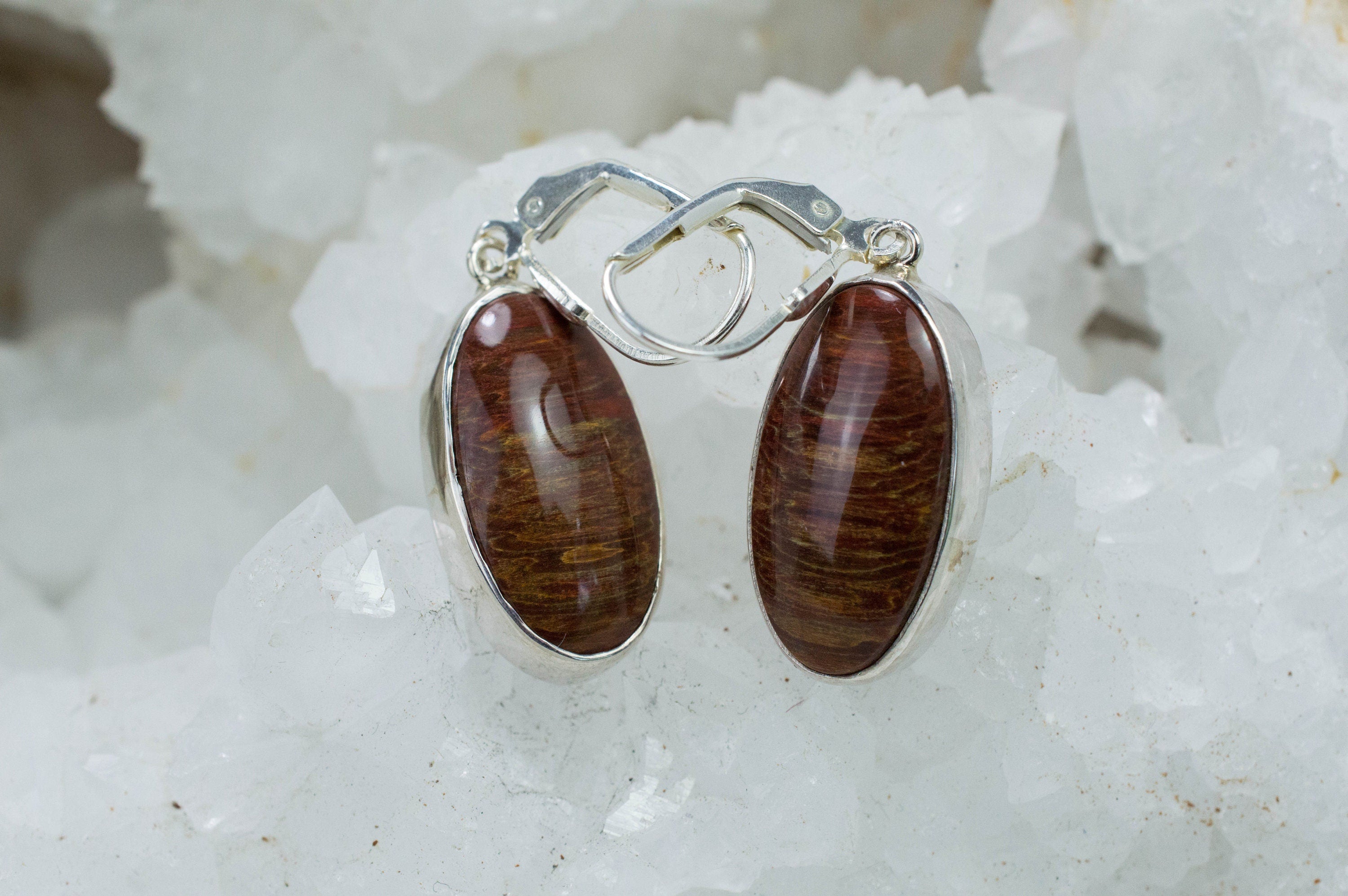 Petrified Fern Earrings; Genuine Untreated Australia Fossil Fern - Mark Oliver Gems