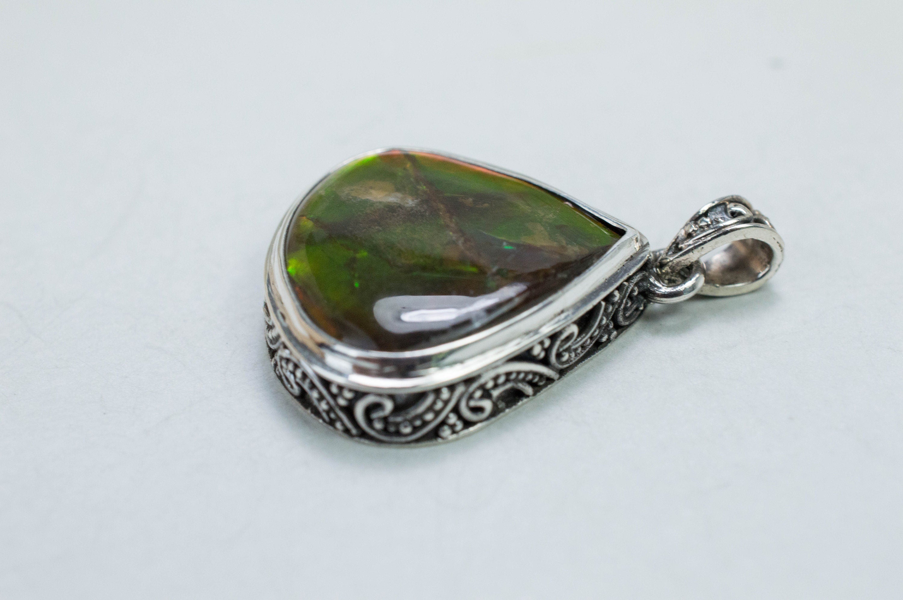 Ammolite Pendant; Natural Canada Ammolite; 20mm x 20mm - Mark Oliver Gems