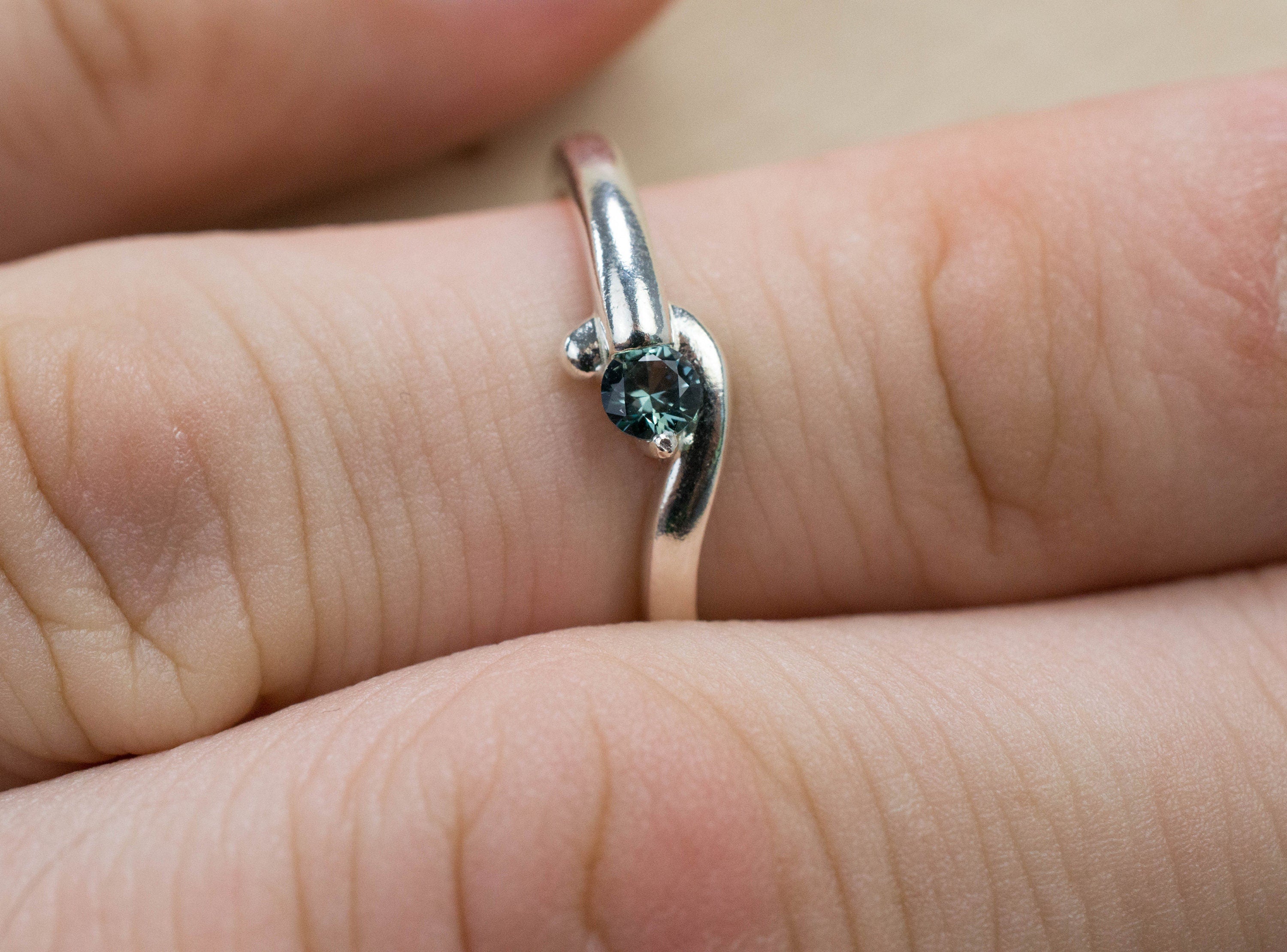 Teal Sapphire Ring, Genuine Untreated Tanzania Sapphire; 0.160cts - Mark Oliver Gems